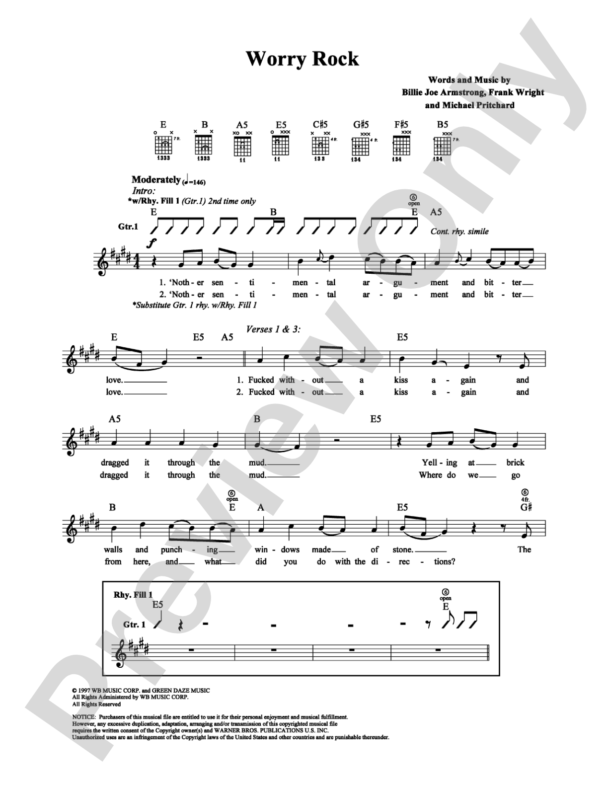 Worry Rock: Guitar TAB Digital Sheet Music