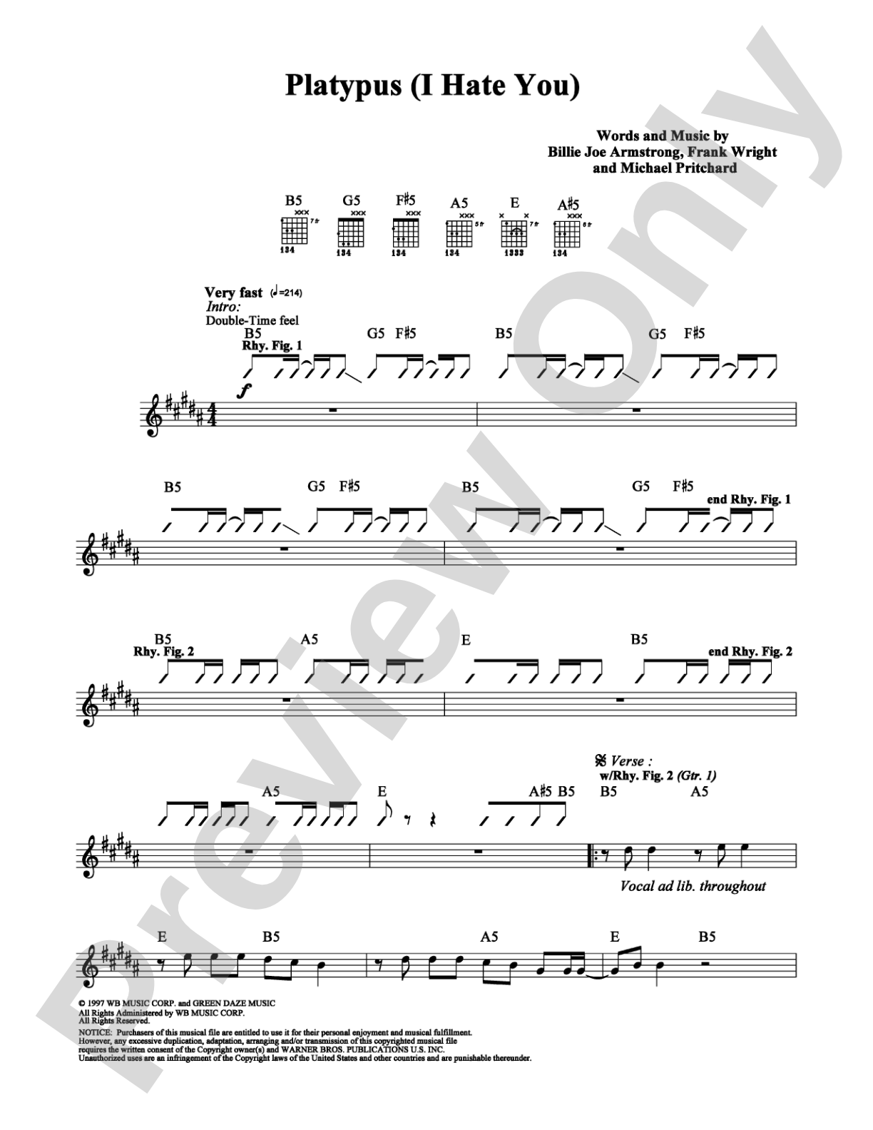 Platypus (I Hate You): Guitar TAB Digital Sheet Music