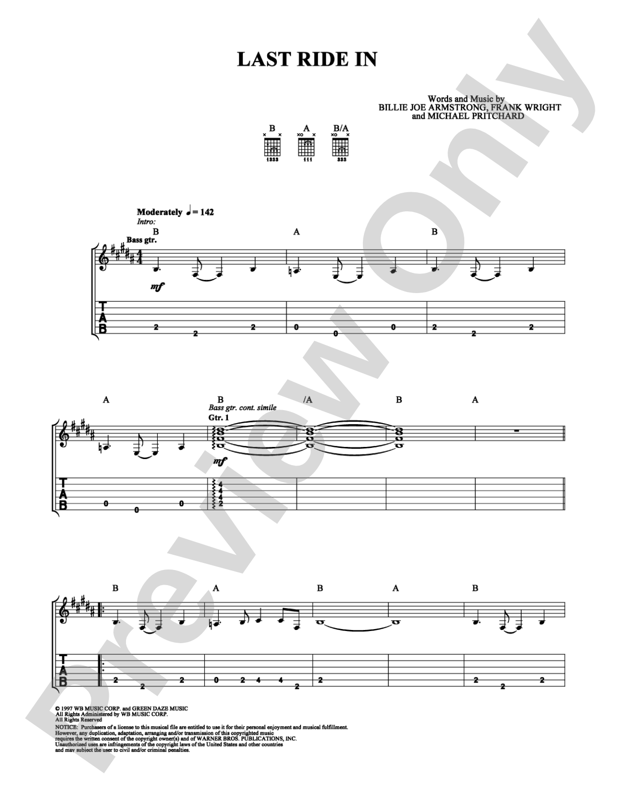 Last Ride In: Guitar TAB Digital Sheet Music