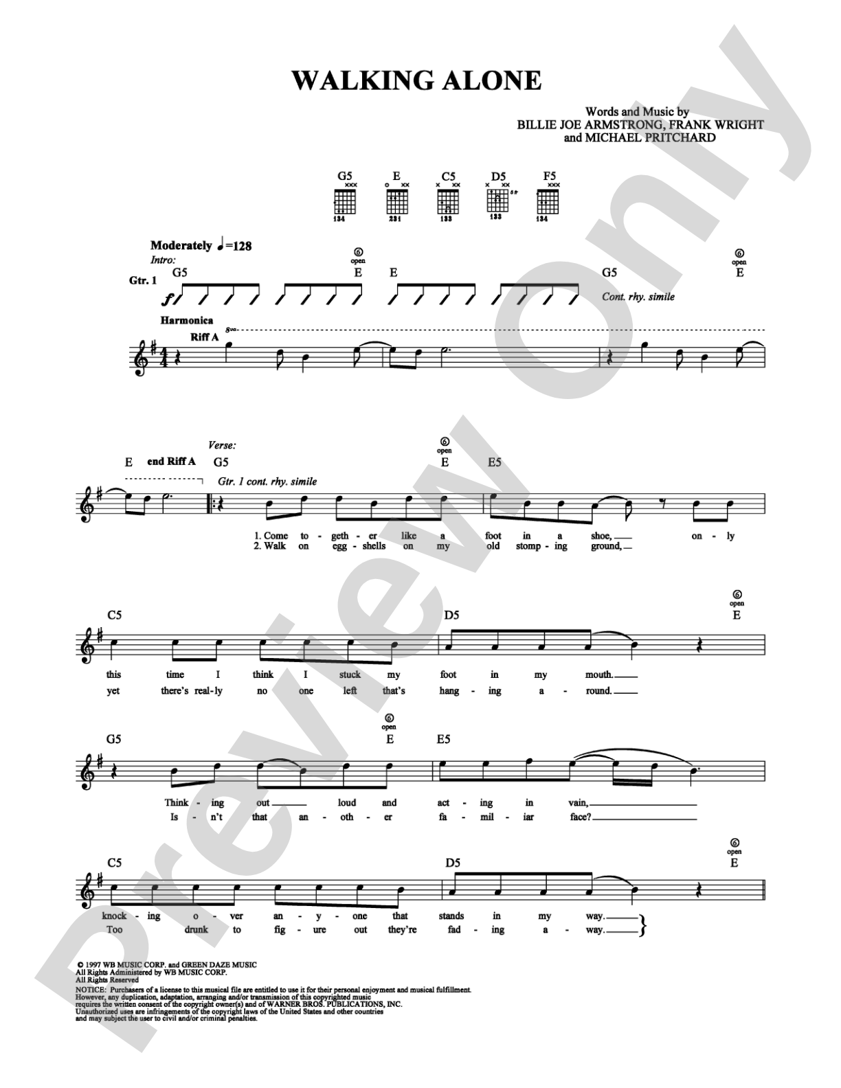 Walking Alone: Guitar TAB Digital Sheet Music