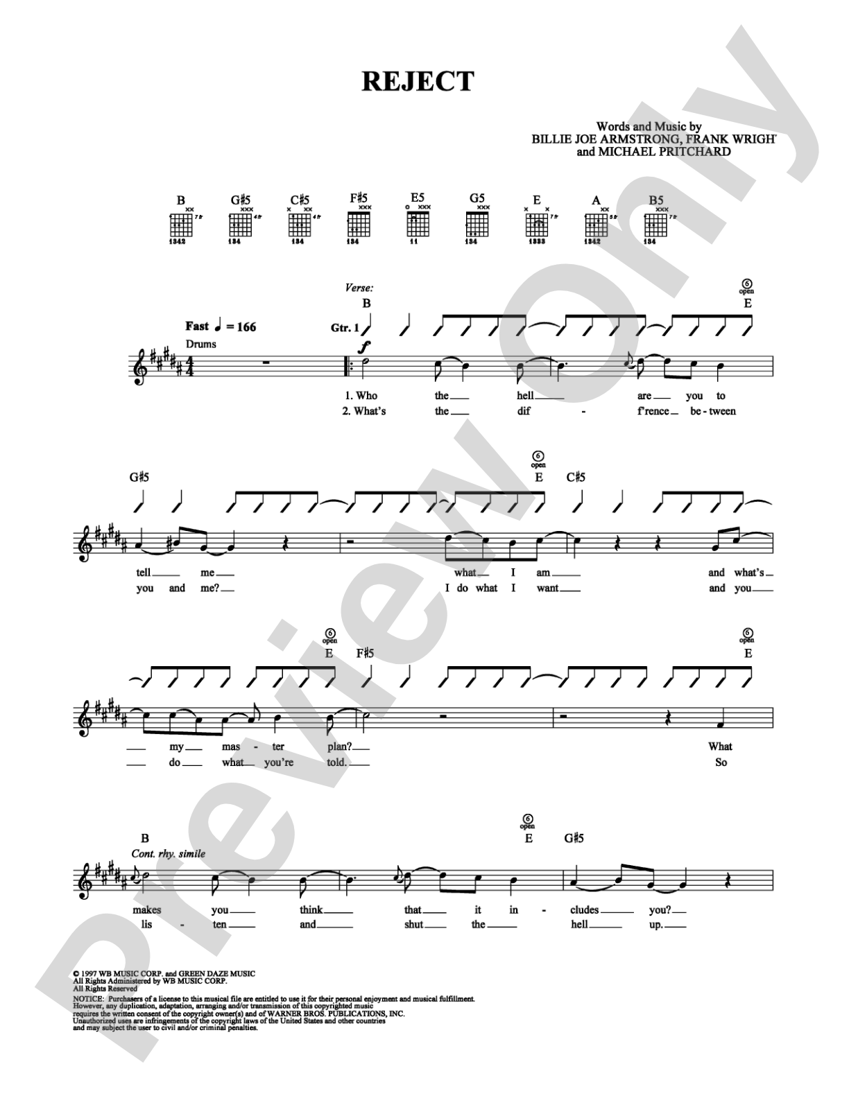 Reject: Guitar TAB Digital Sheet Music
