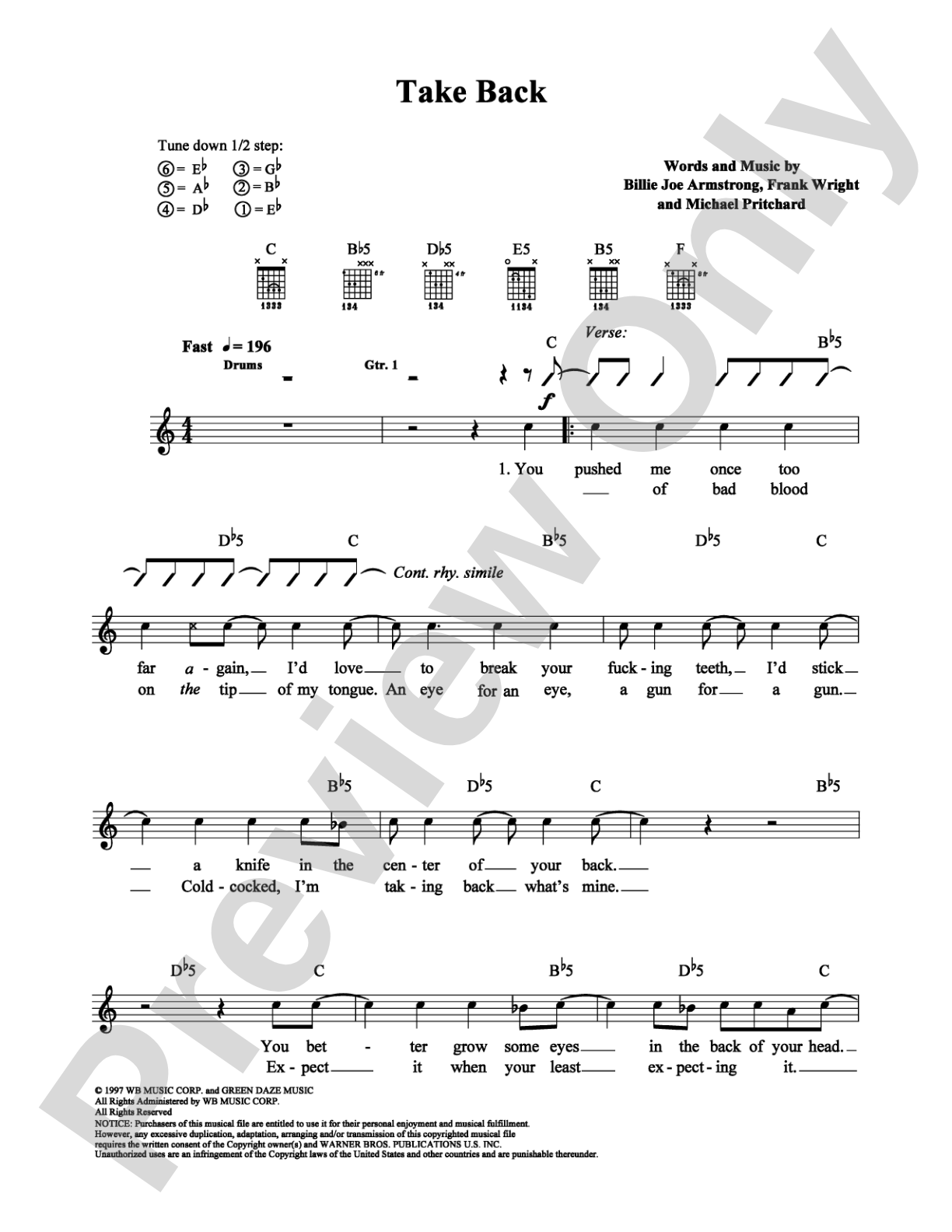 Take Back: Lead Sheet Digital Sheet Music