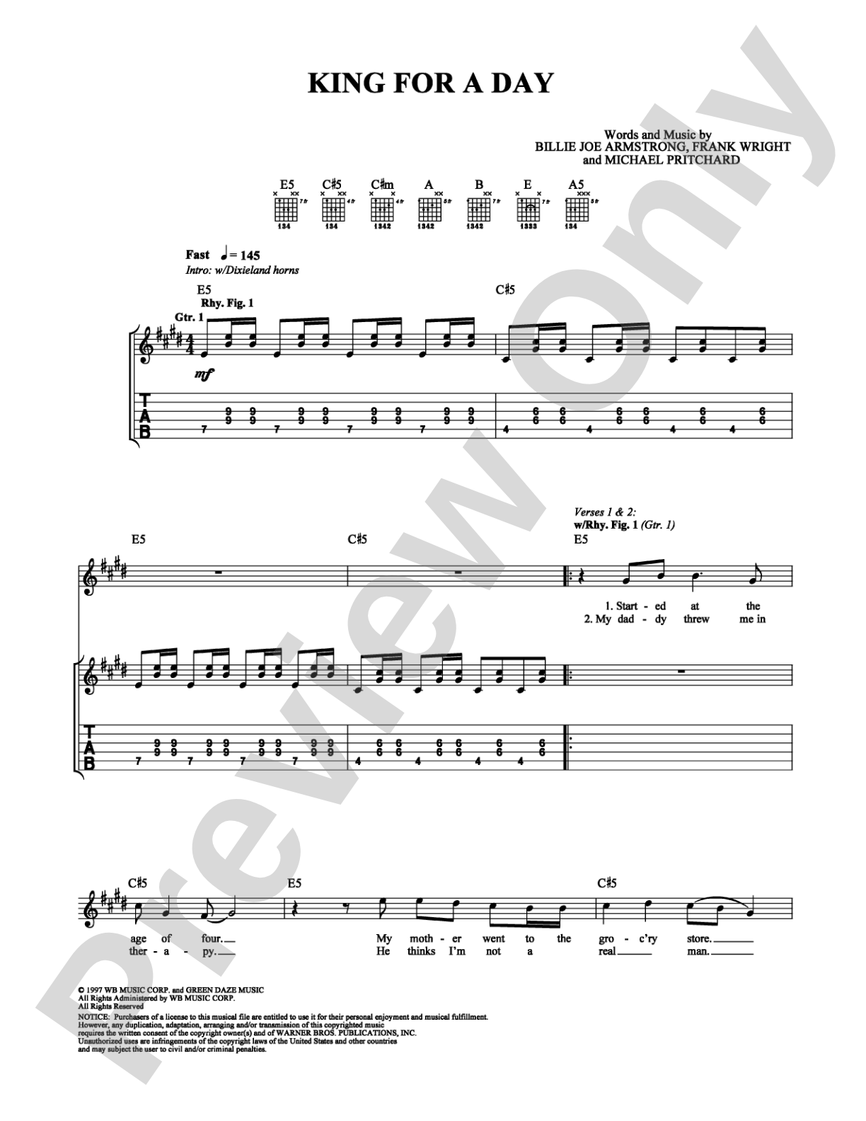 King for a Day: Guitar TAB Digital Sheet Music
