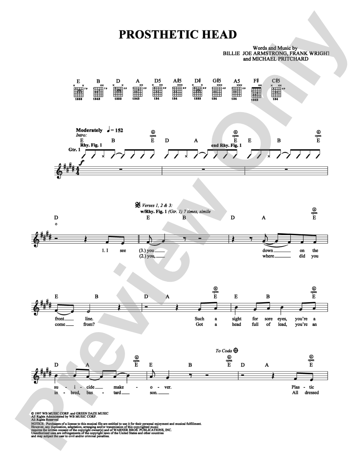 Prosthetic Head: Guitar TAB Digital Sheet Music