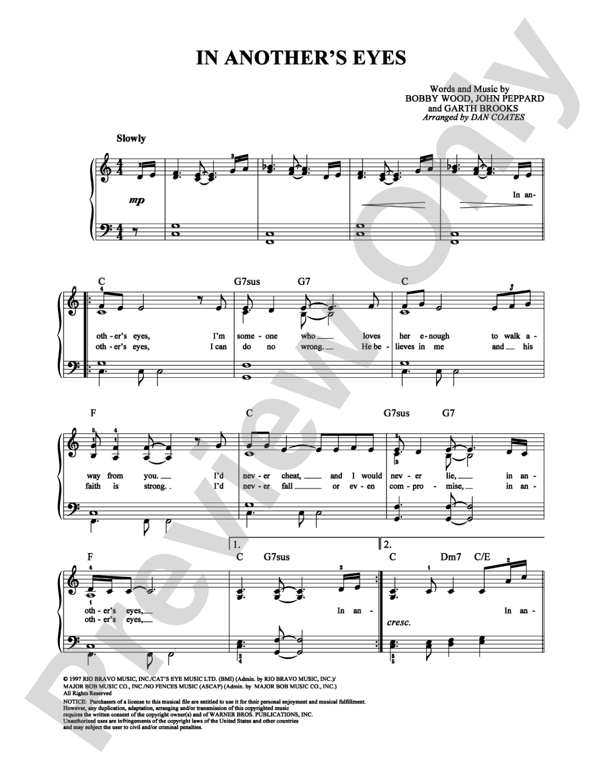 In Another's Eyes: Easy Piano Digital Sheet Music