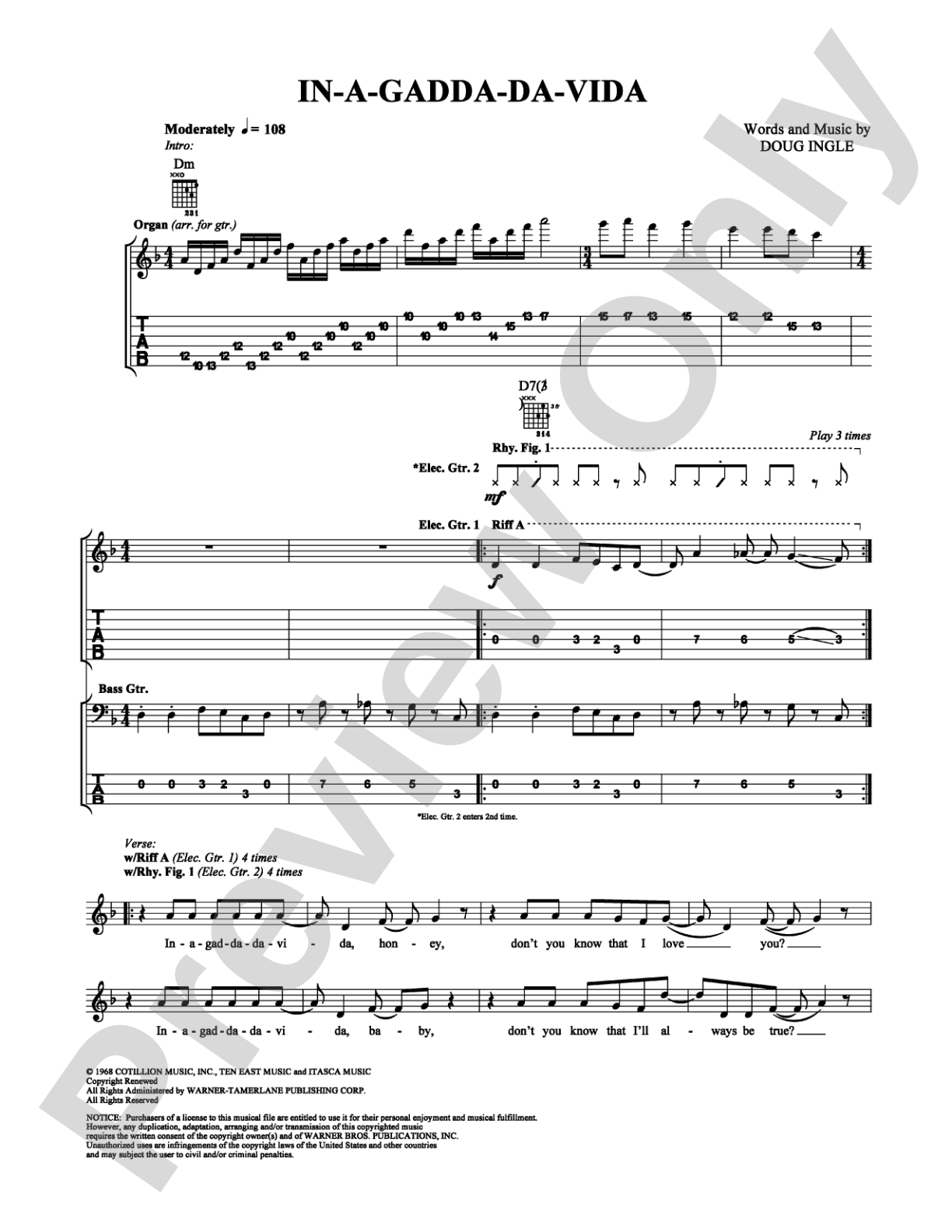 In-A-Gadda-Da-Vida: Easy Guitar Digital Sheet Music
