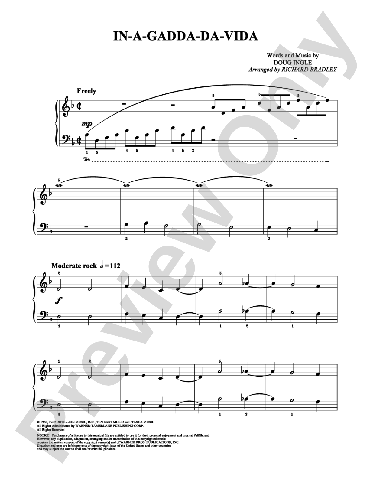 In-A-Gadda-Da-Vida: Easy Piano Digital Sheet Music
