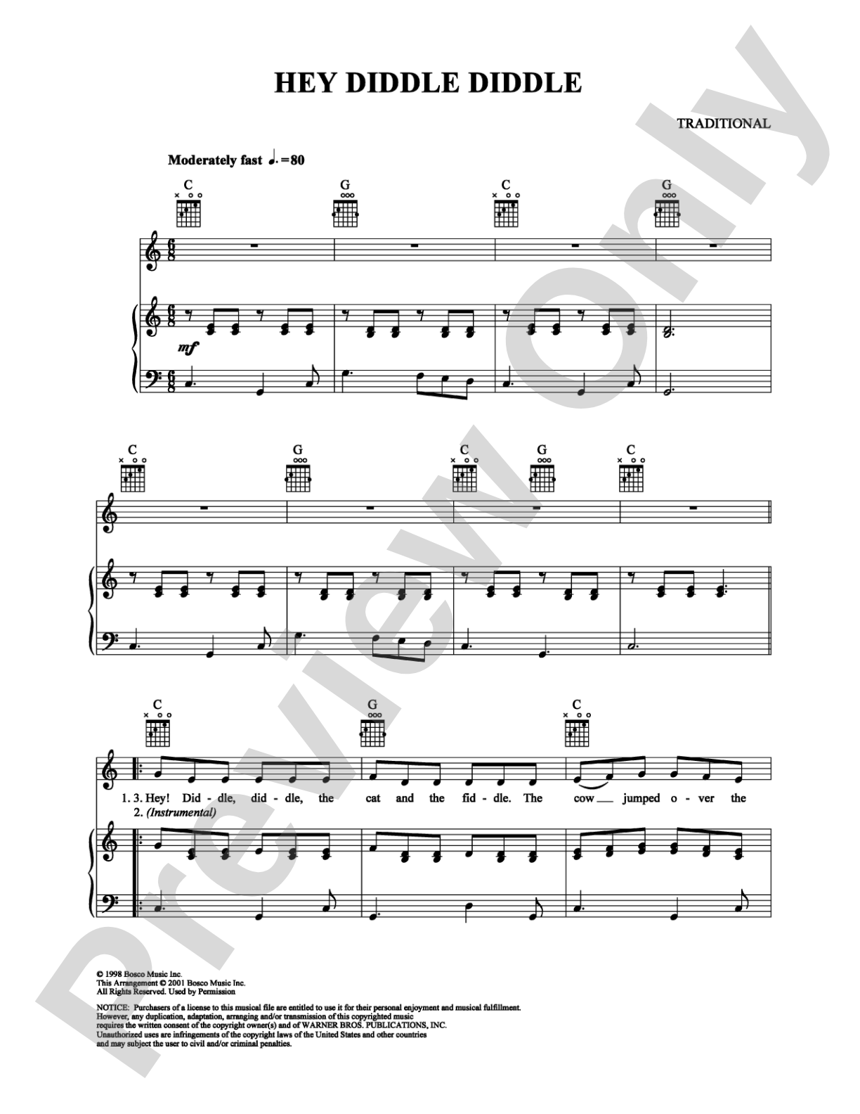 Hey Diddle Diddle: Piano/Vocal/Chords Digital Sheet Music