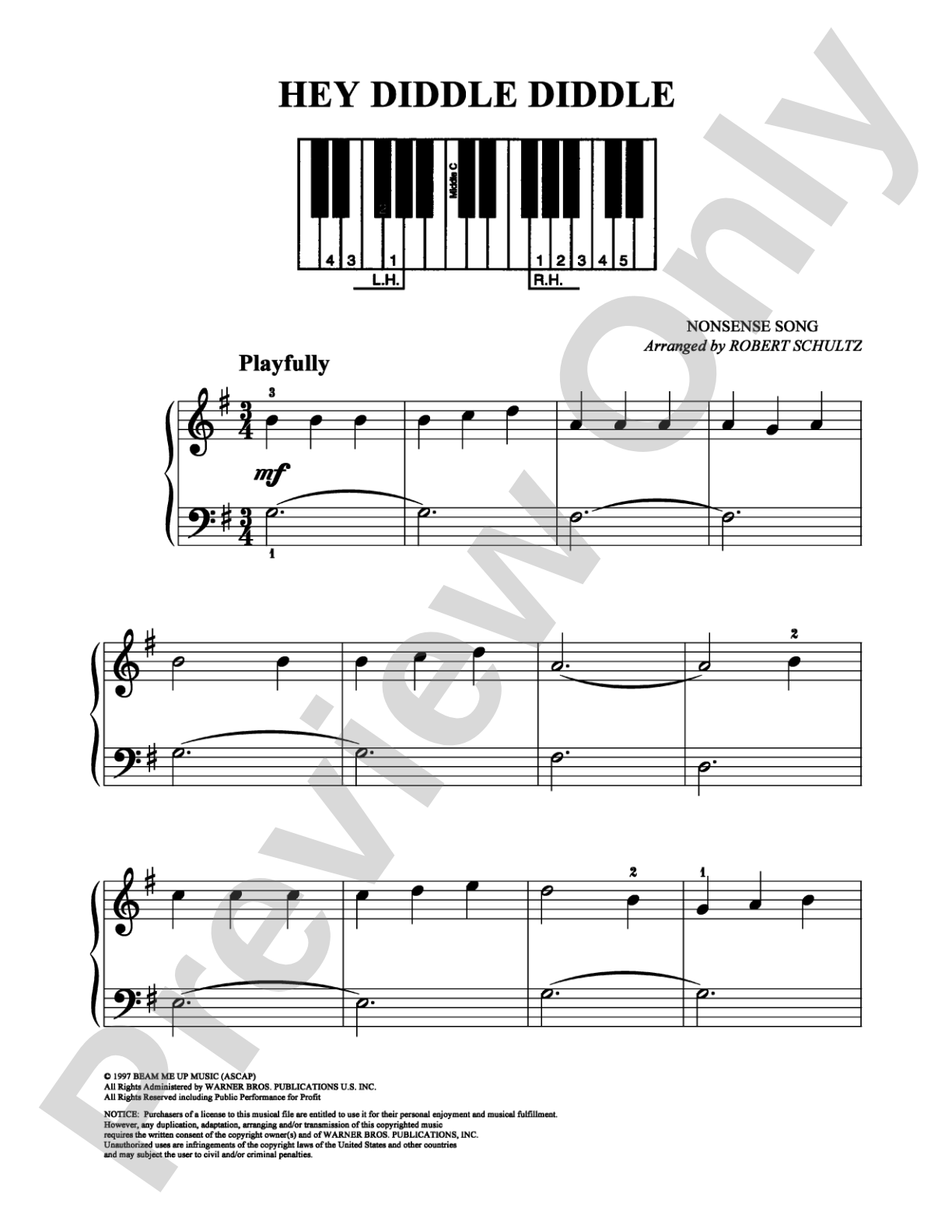 Hey Diddle Diddle: Easy Piano Digital Sheet Music