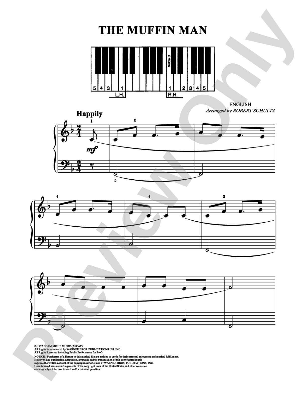 The Muffin Man: Easy Piano Digital Sheet Music