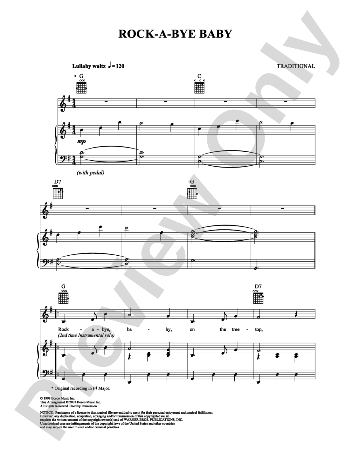 Rock-A-Bye Baby: Piano/Vocal/Chords Digital Sheet Music