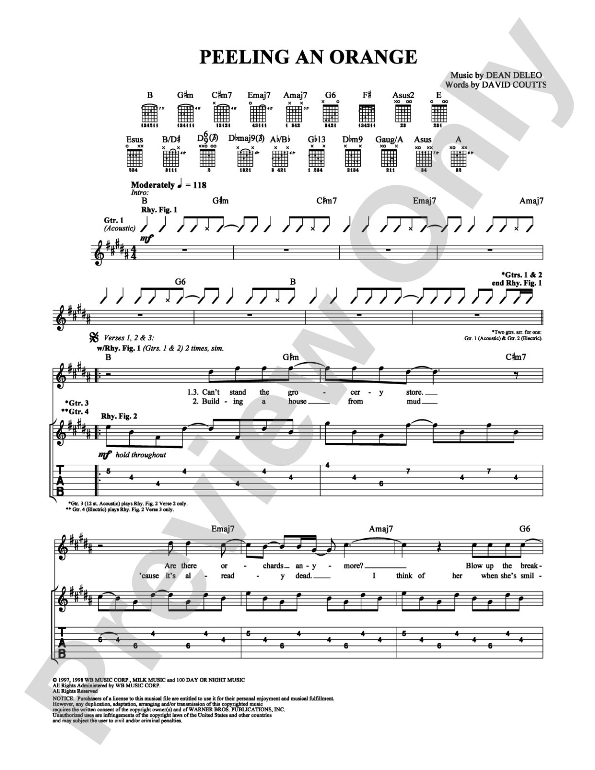 Peeling An Orange: Guitar TAB Digital Sheet Music