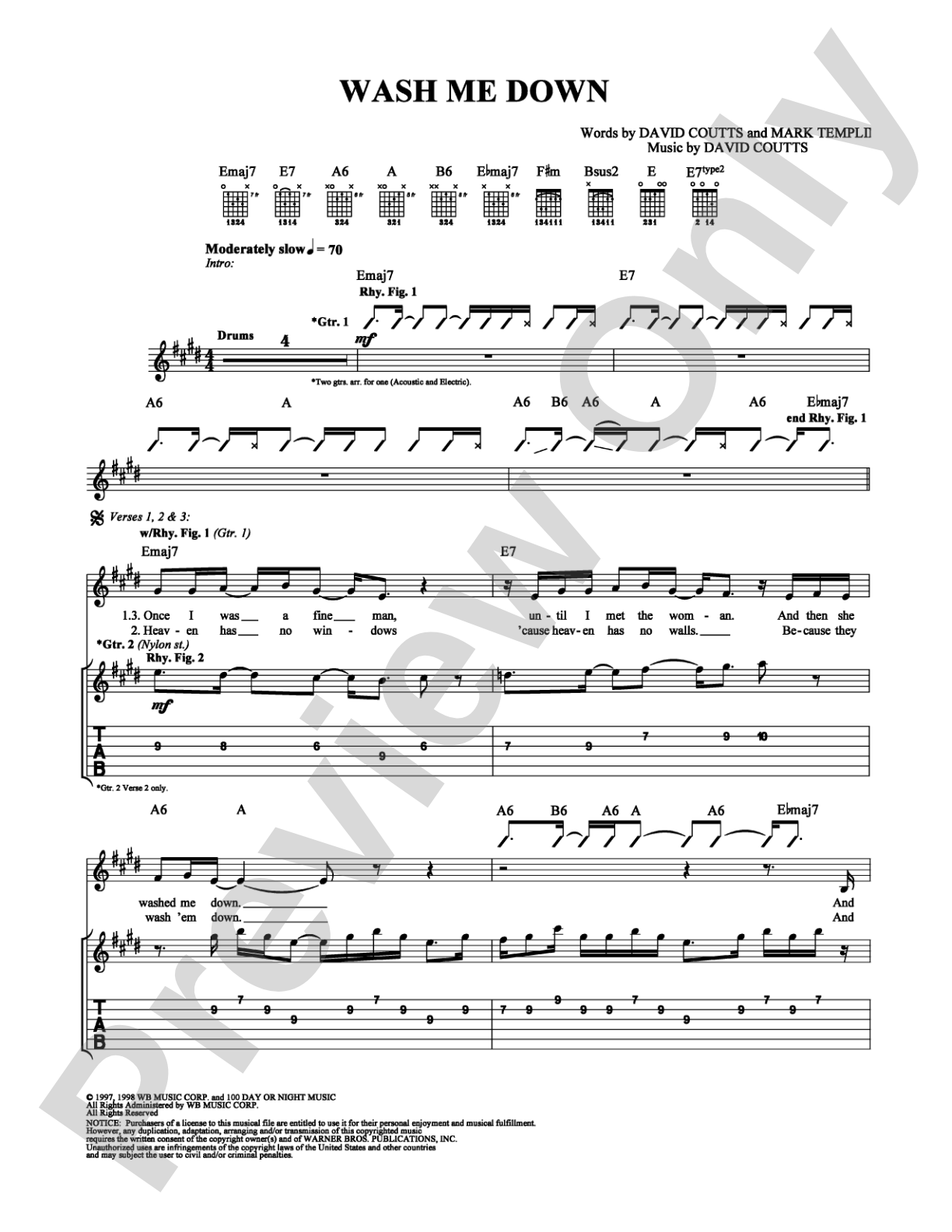 Wash Me Down: Guitar TAB Digital Sheet Music