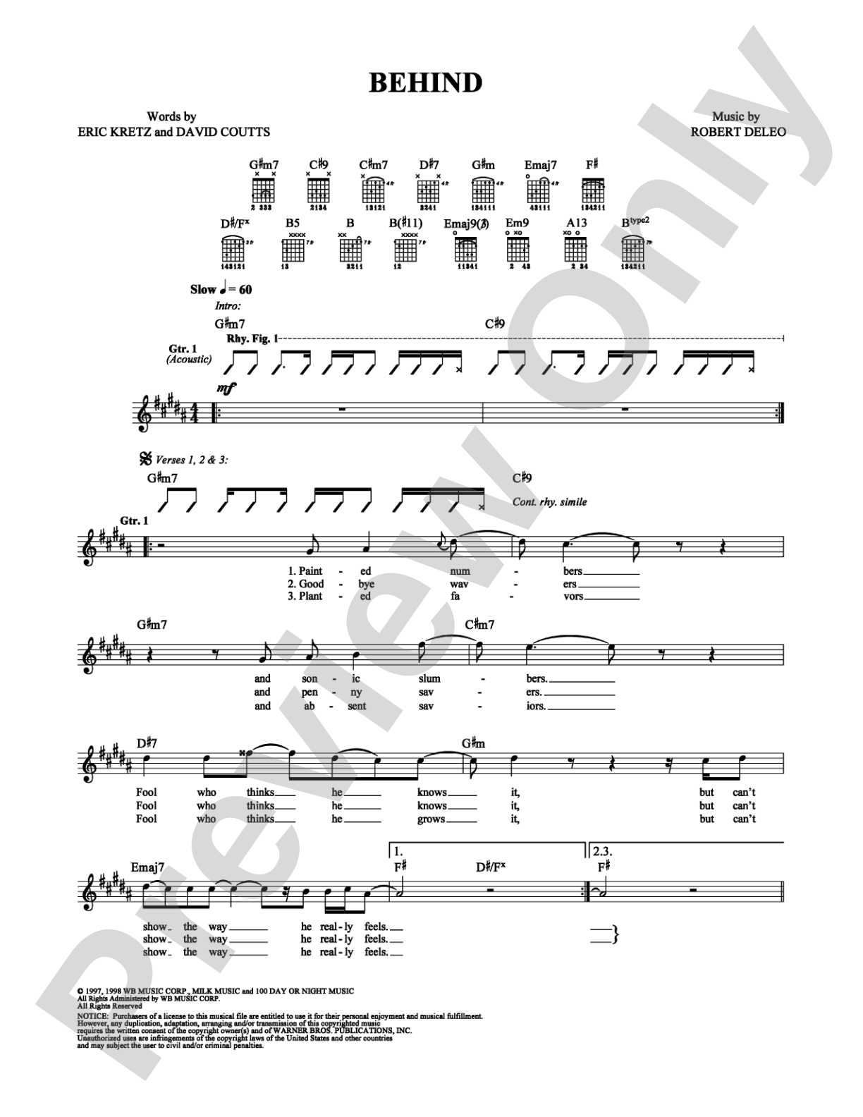 Behind: Guitar TAB Digital Sheet Music