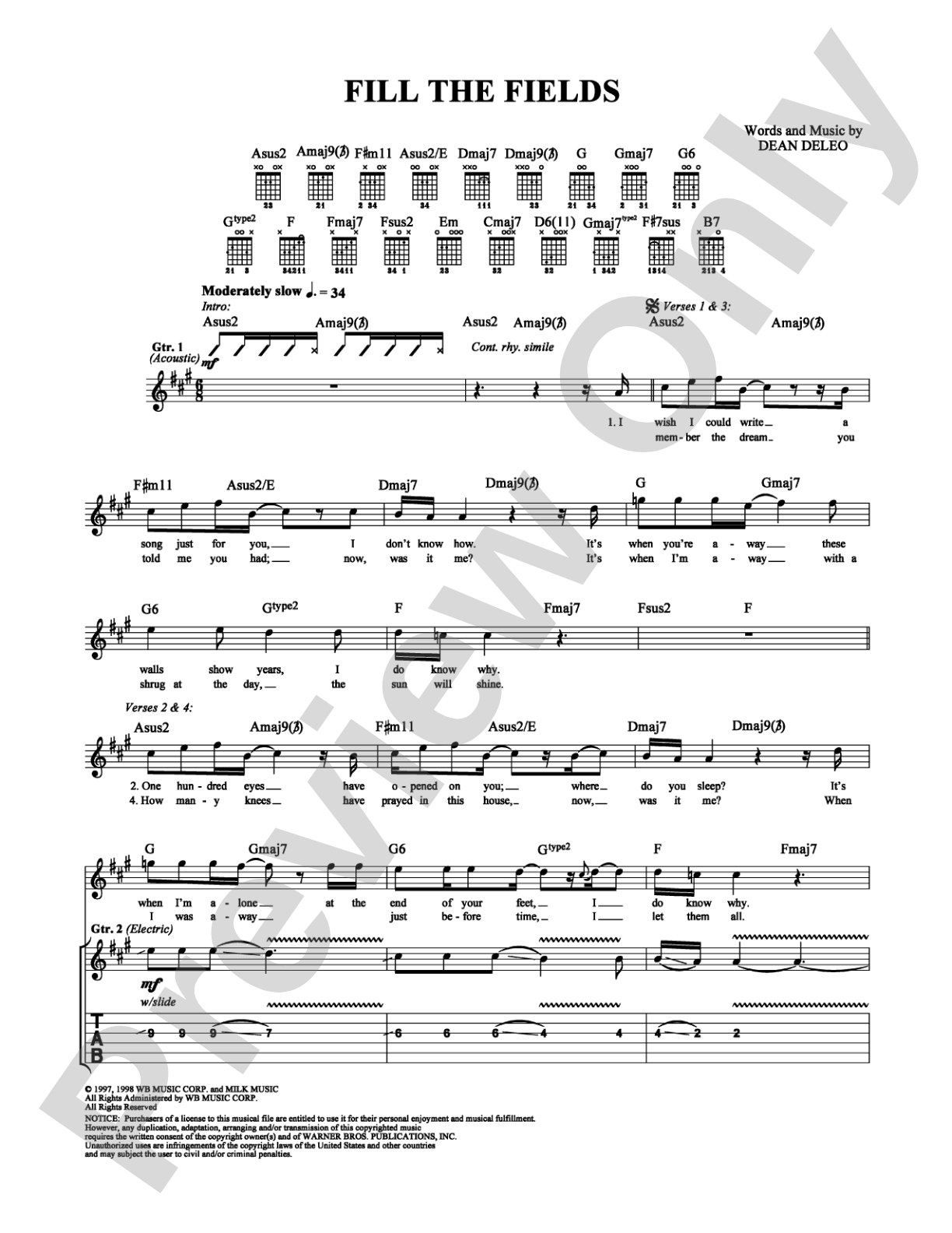 Fill the Fields: Guitar TAB Digital Sheet Music