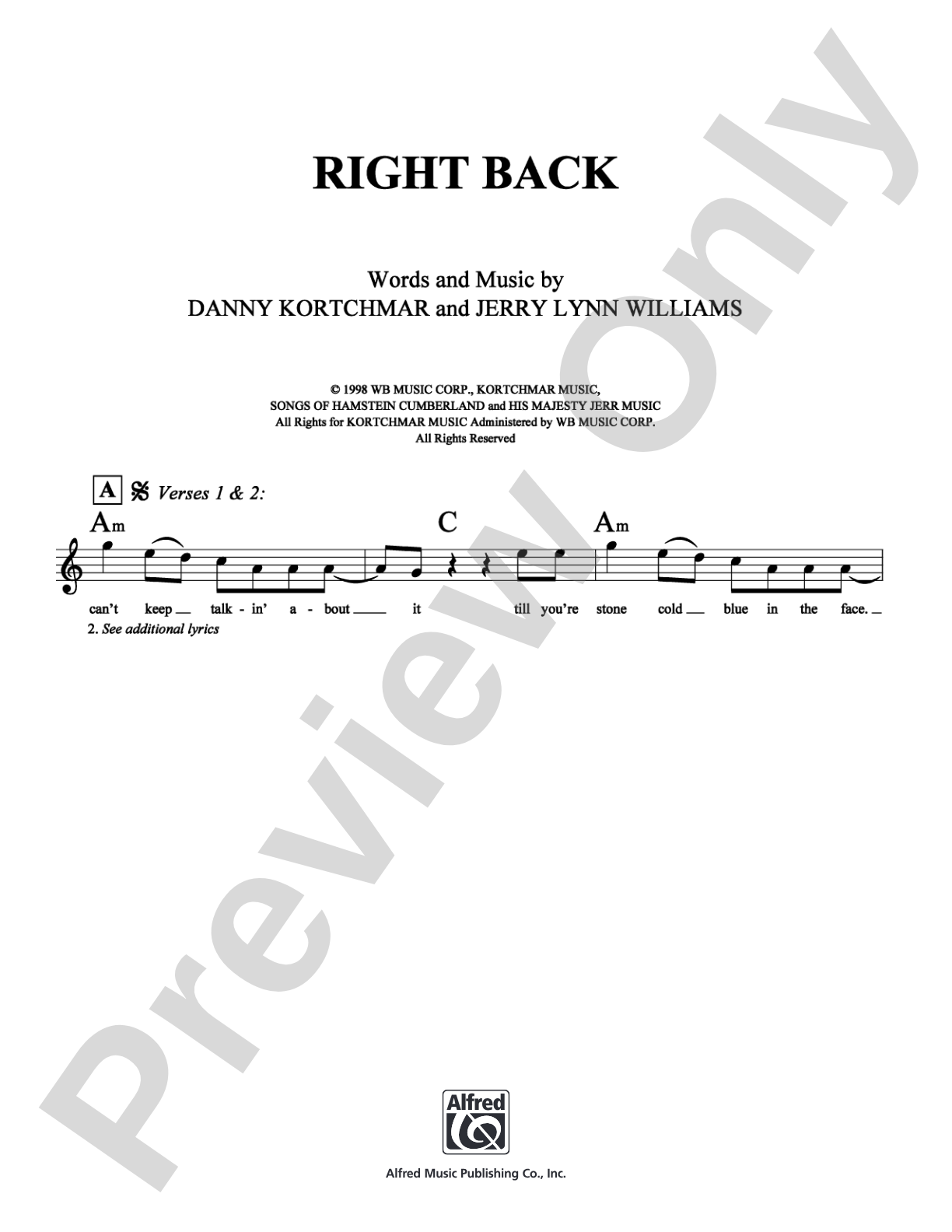 Right Back: Lead Sheet Digital Sheet Music