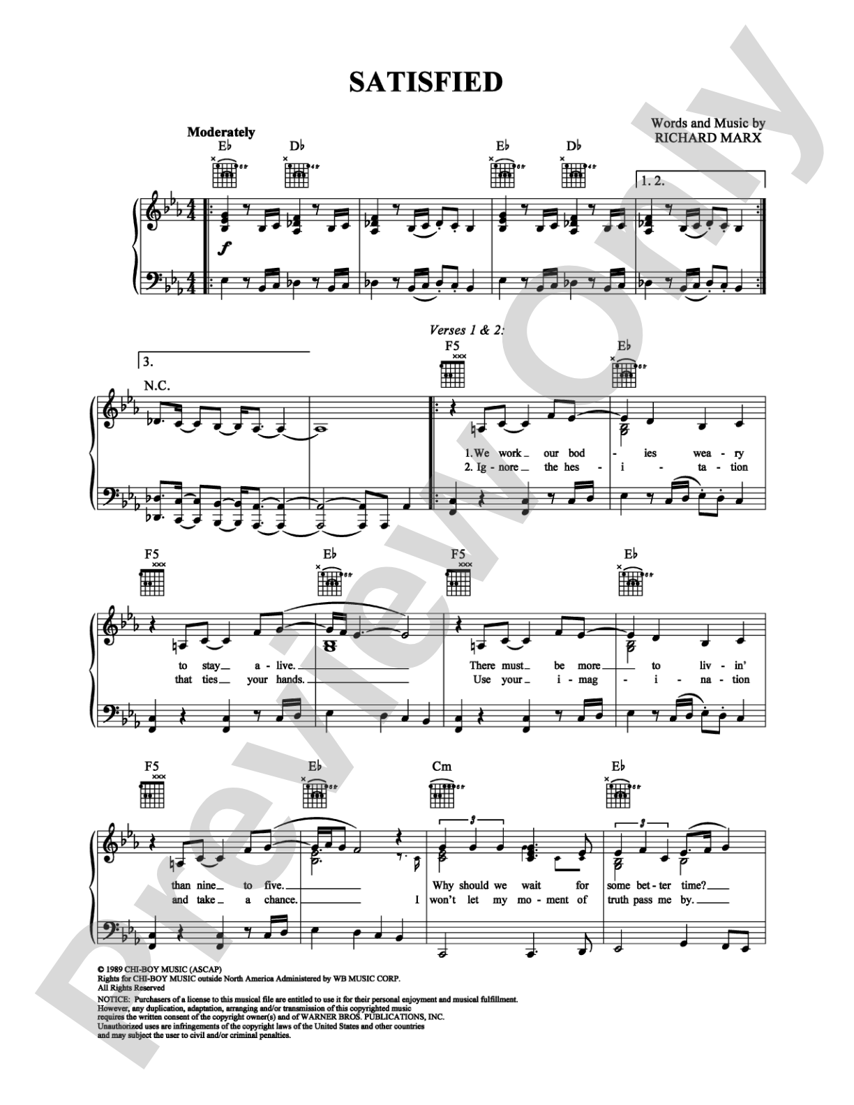 Satisfied: Piano/Vocal/Chords Digital Sheet Music