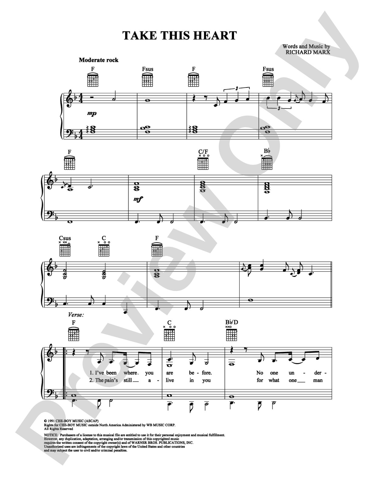 Take This Heart: Piano/Vocal/Chords Digital Sheet Music