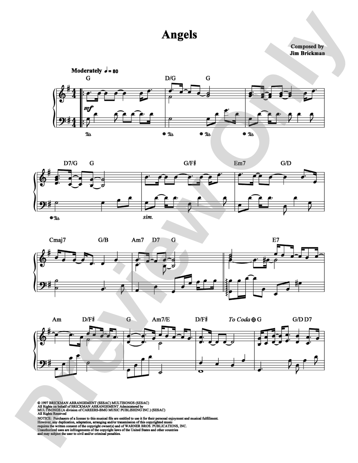 Angels: Piano Digital Sheet Music