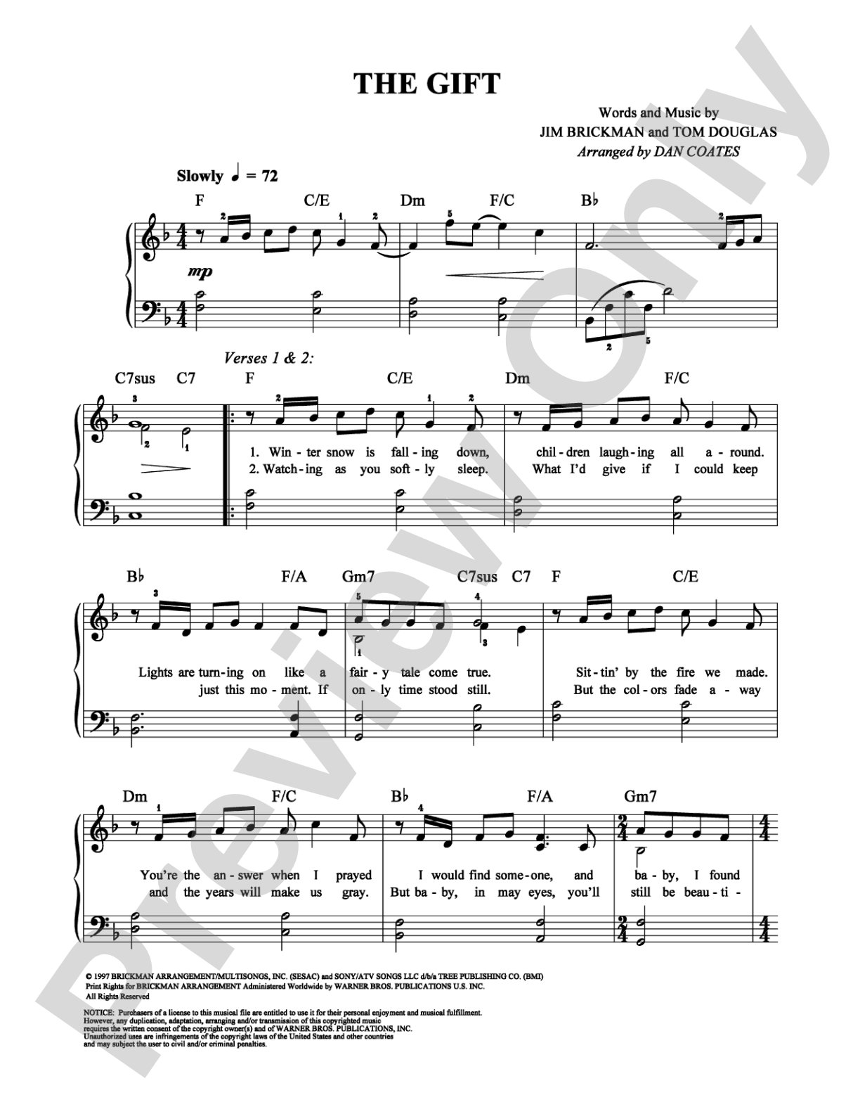 The Gift: Easy Piano Digital Sheet Music