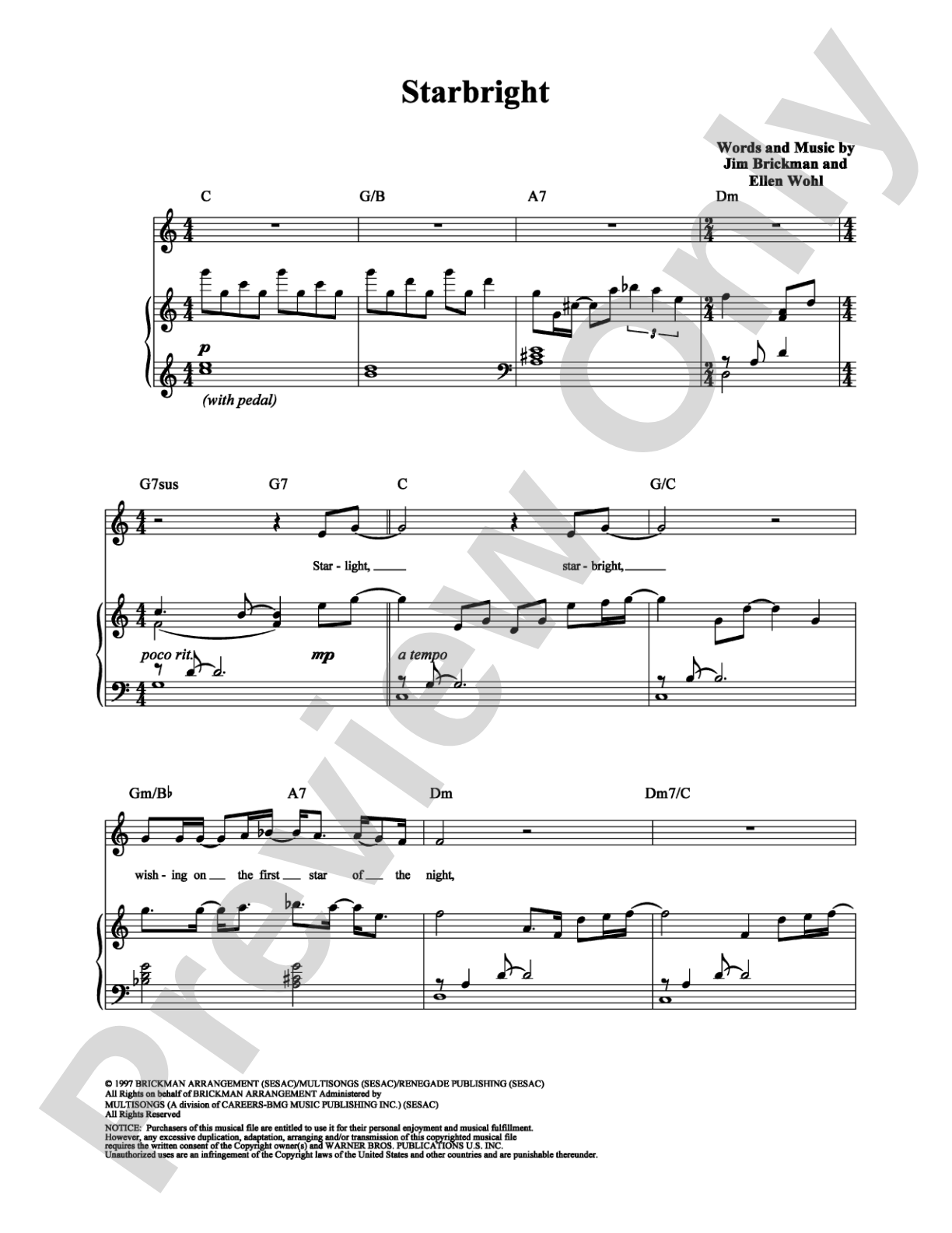 Starbright: Piano/Vocal/Chords Digital Sheet Music
