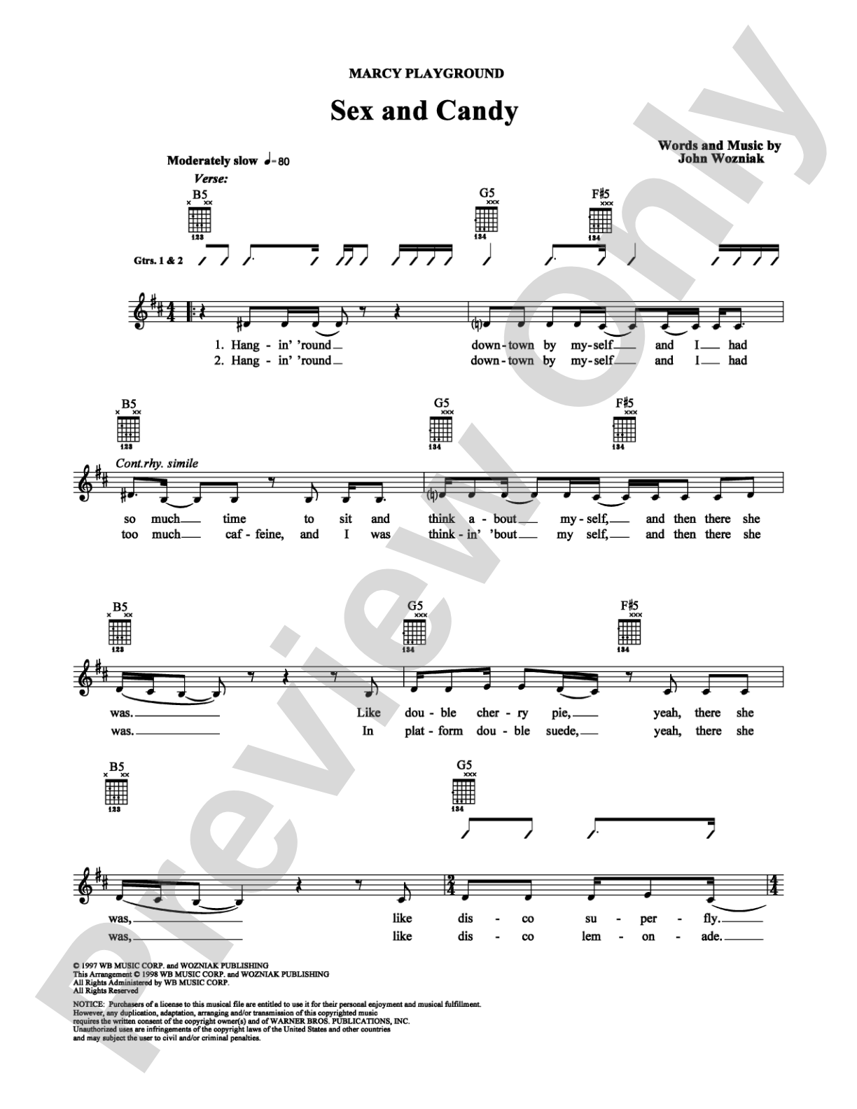 Sex and Candy: Guitar TAB Digital Sheet Music