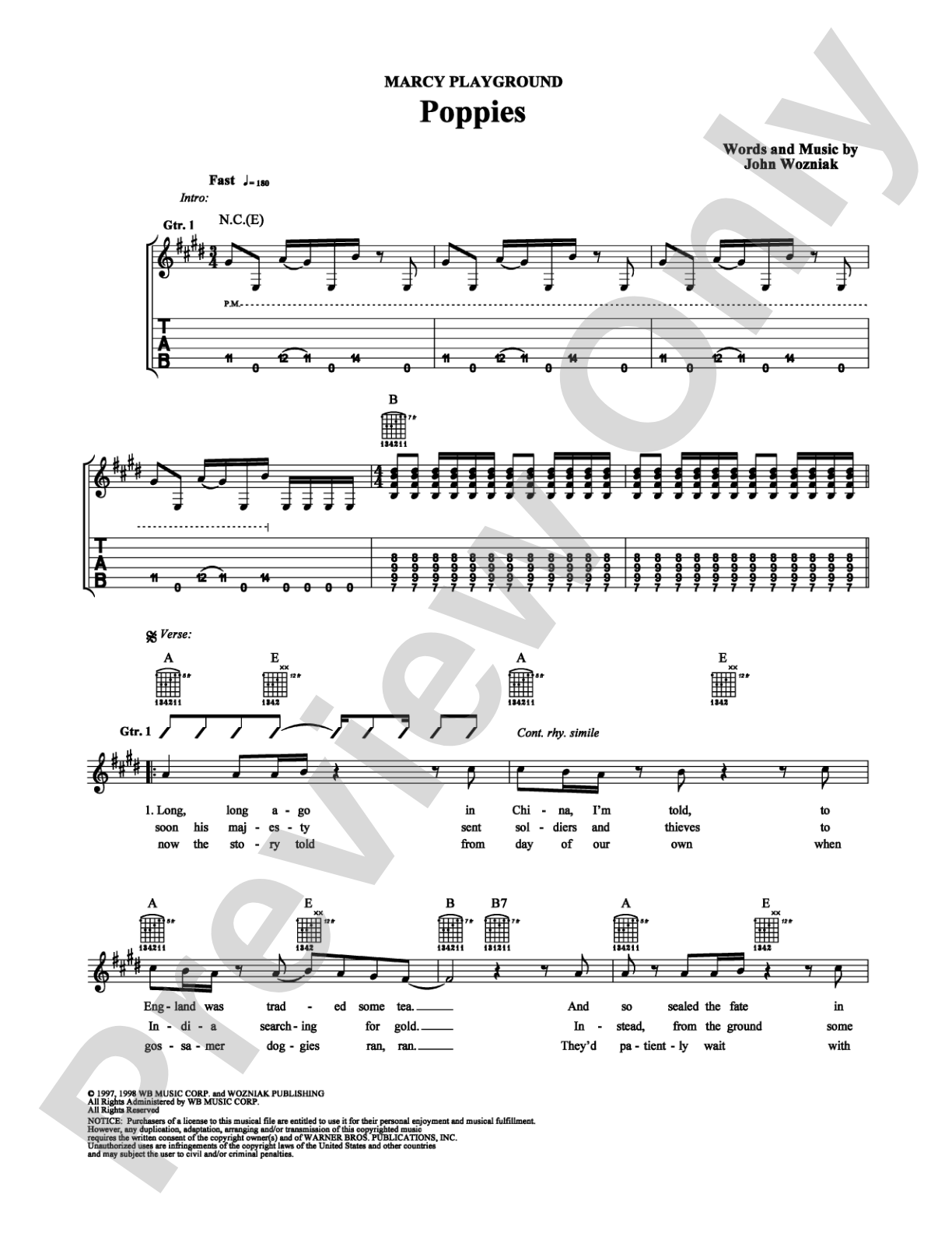 Poppies: Guitar TAB Digital Sheet Music