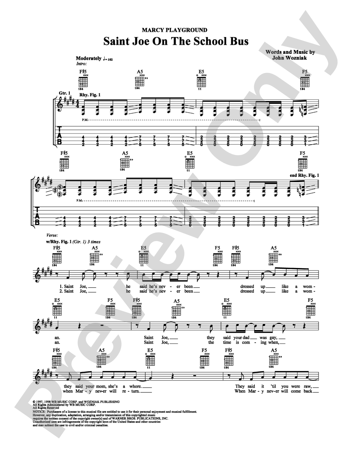 Saint Joe On The School Bus: Guitar TAB Digital Sheet Music