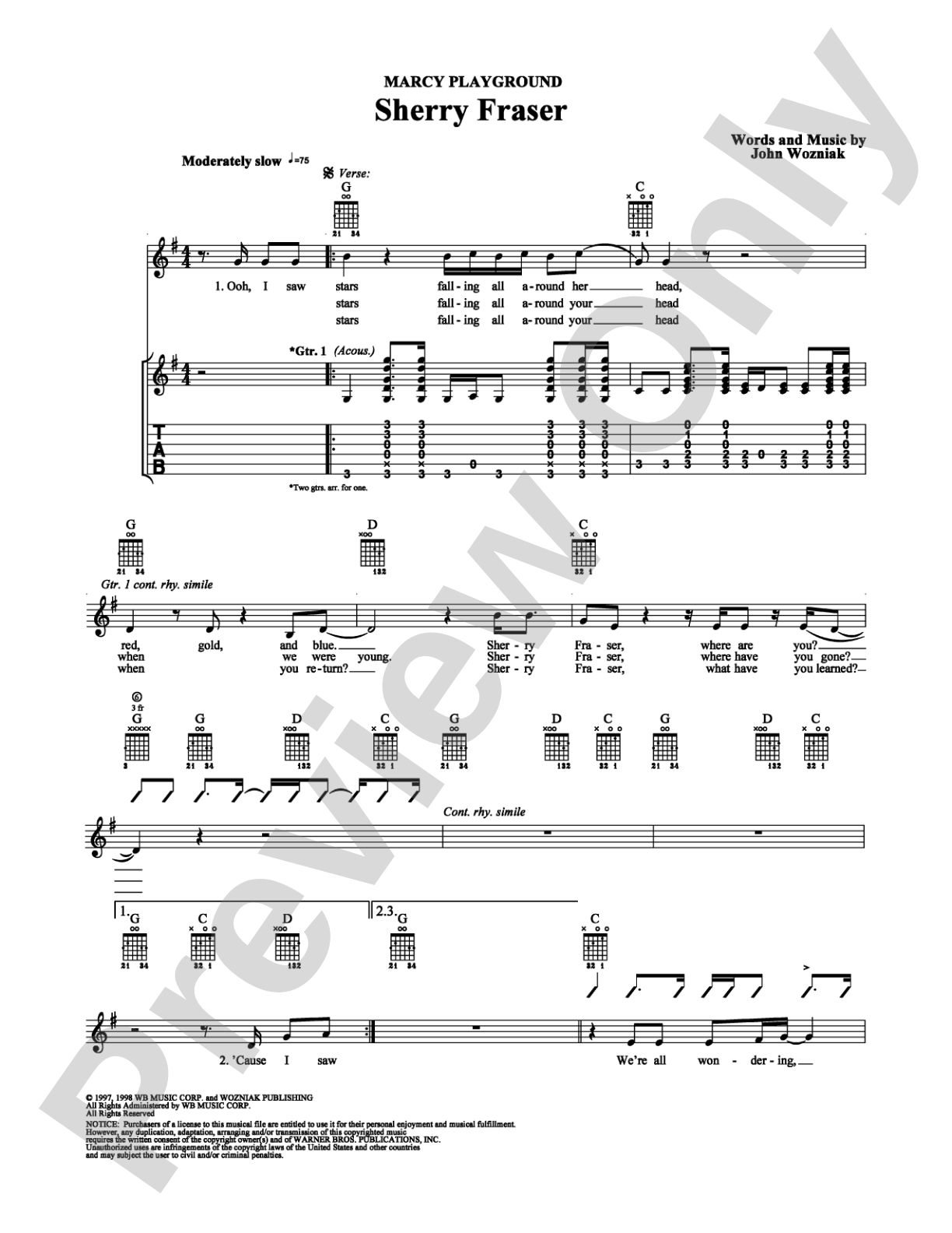 Sherry Fraser: Guitar TAB Digital Sheet Music
