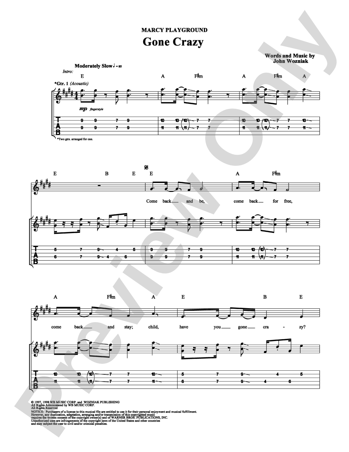 Gone Crazy: Guitar TAB Digital Sheet Music