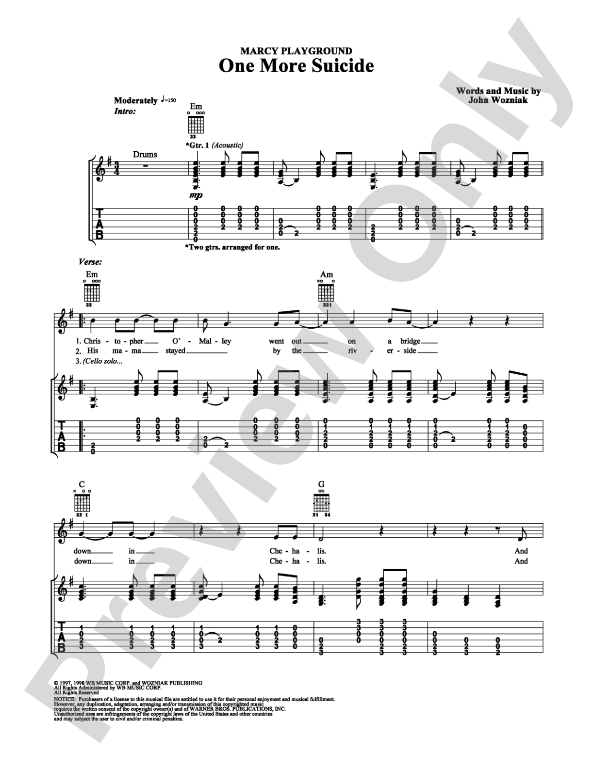 One More Suicide: Guitar TAB Digital Sheet Music