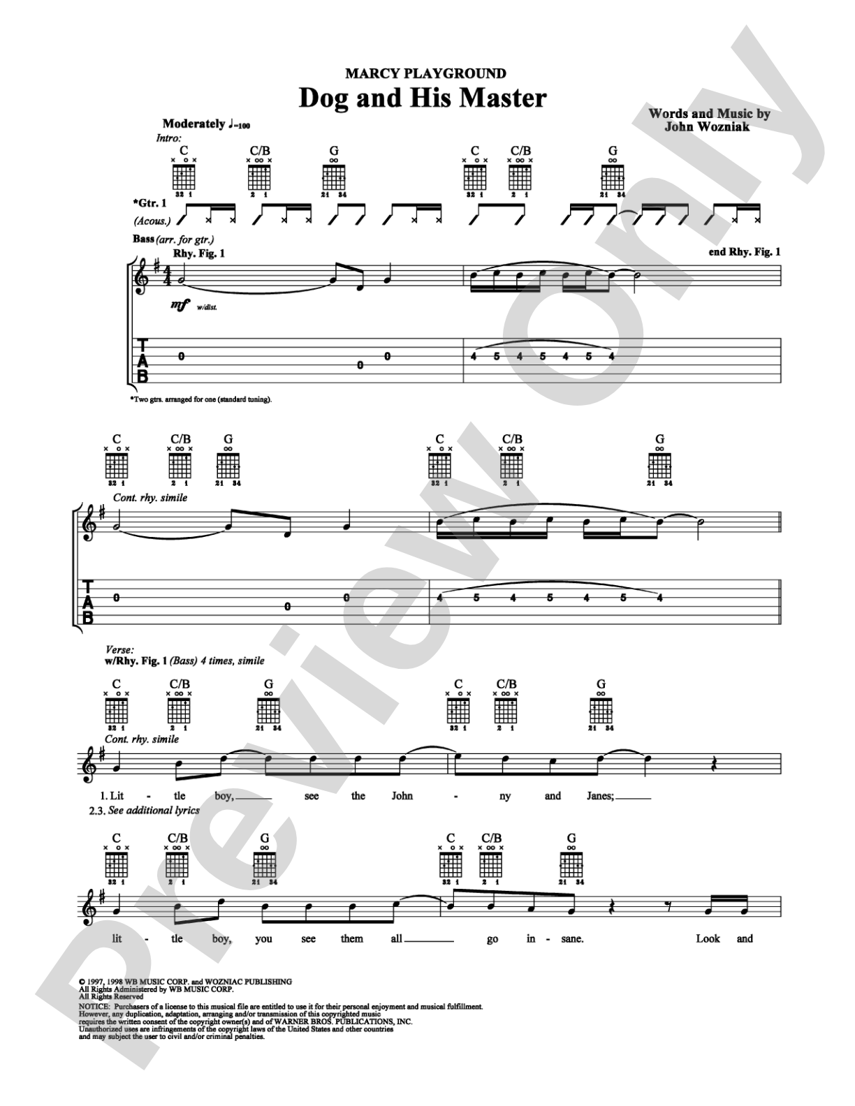 Dog and His Master: Guitar TAB Digital Sheet Music