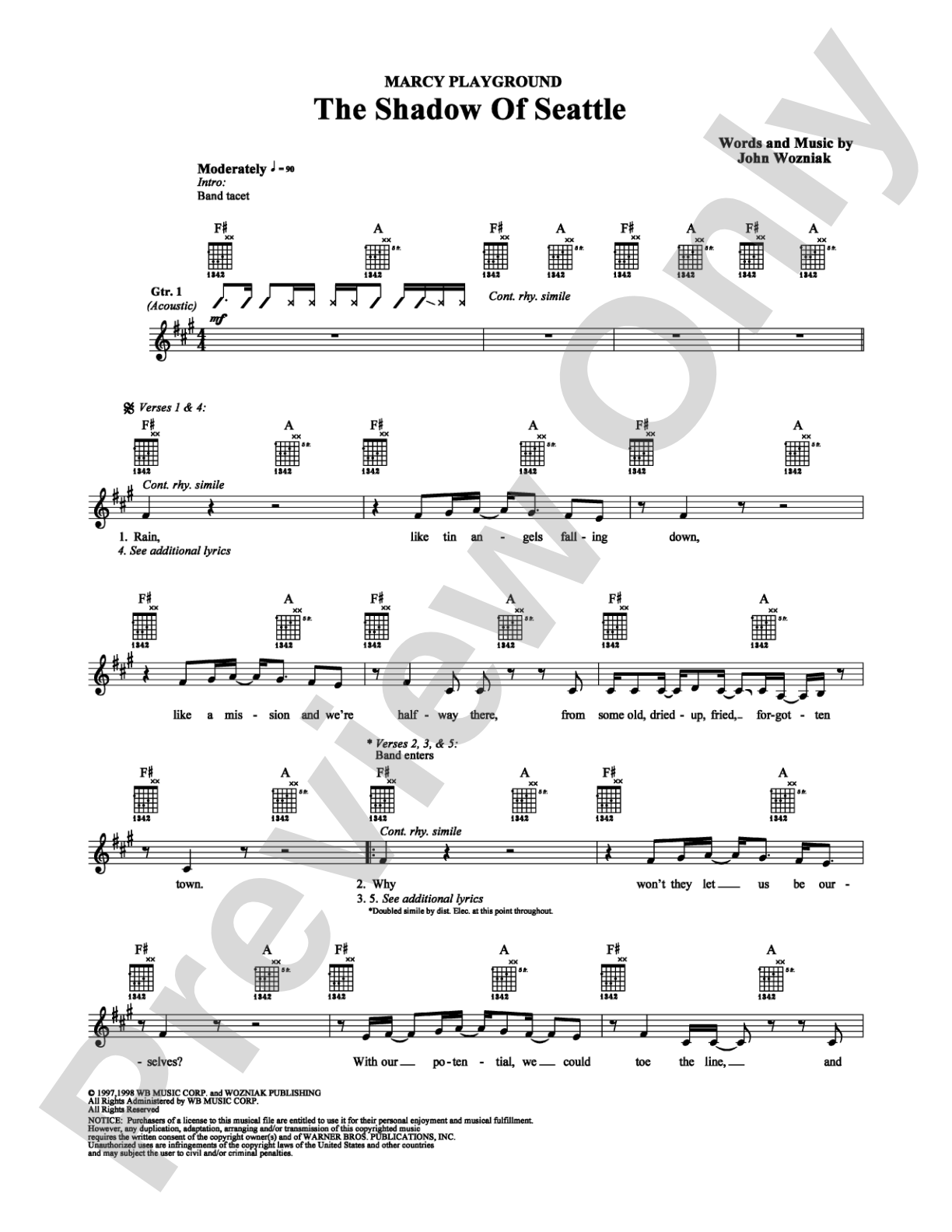 The Shadow of Seattle: Guitar TAB Digital Sheet Music