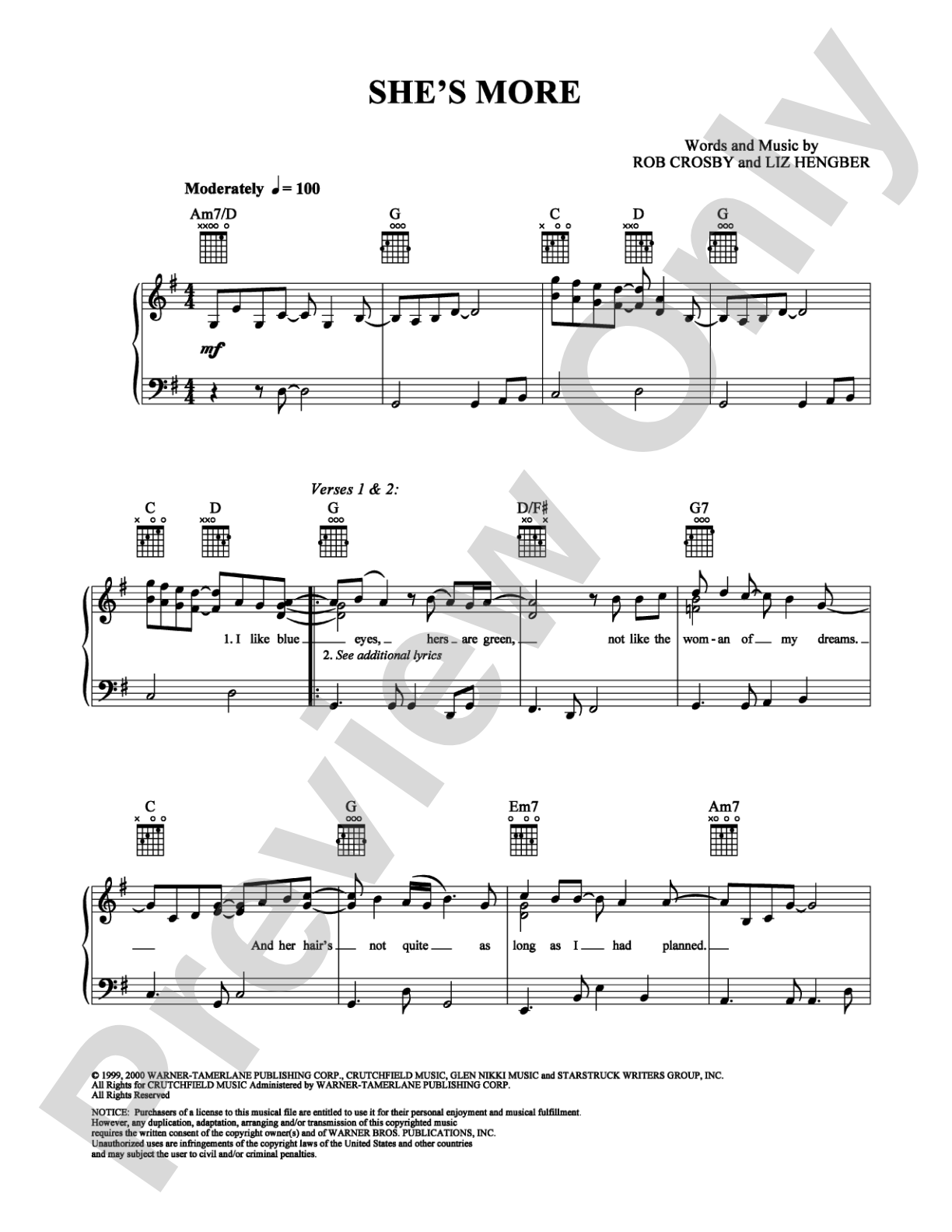 She's More: Piano/Vocal/Chords Digital Sheet Music
