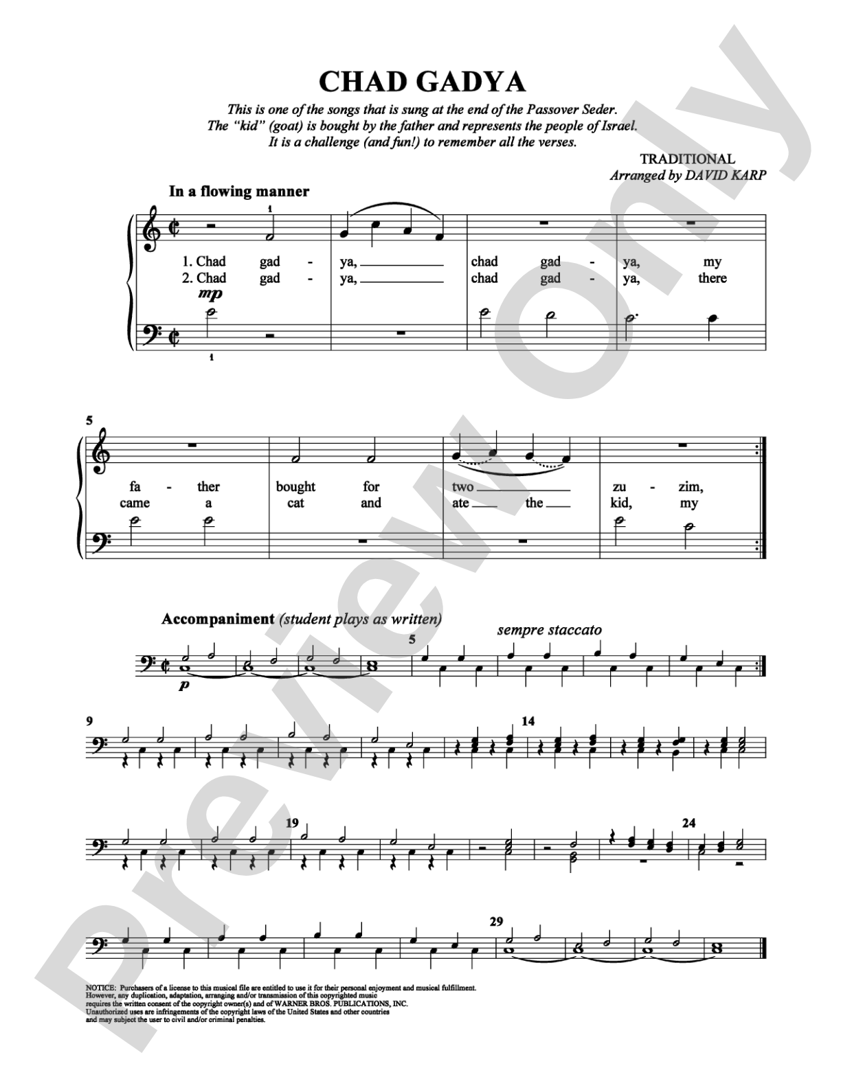 Chad Gadya: Easy Piano Digital Sheet Music