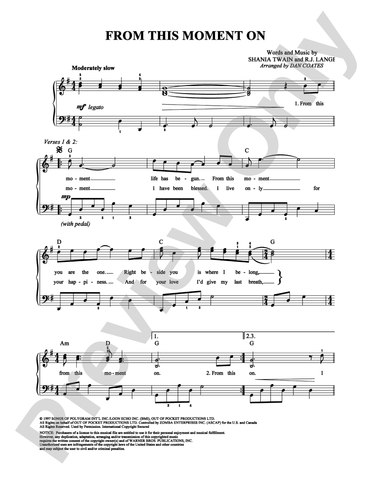 From This Moment On: Easy Piano Digital Sheet Music