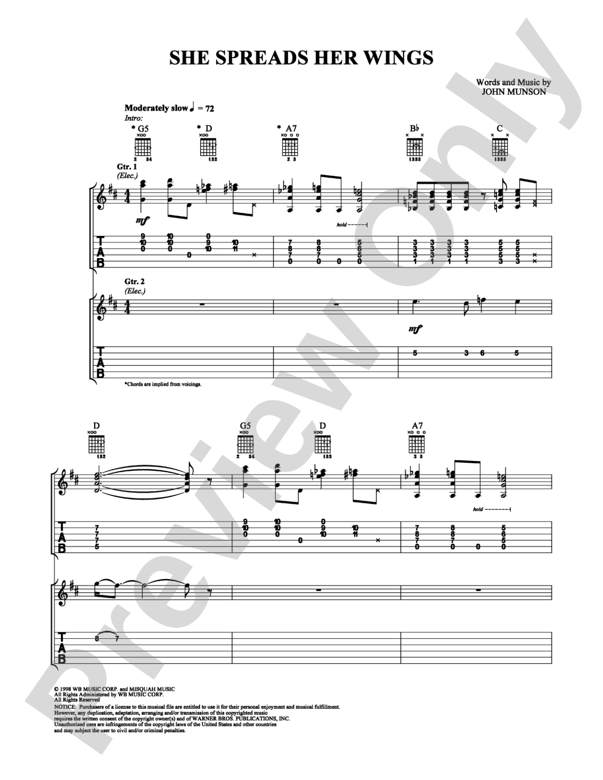She Spreads Her Wings: Guitar TAB Digital Sheet Music