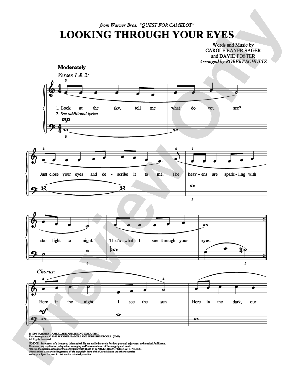 Looking Through Your Eyes: Easy Piano Digital Sheet Music