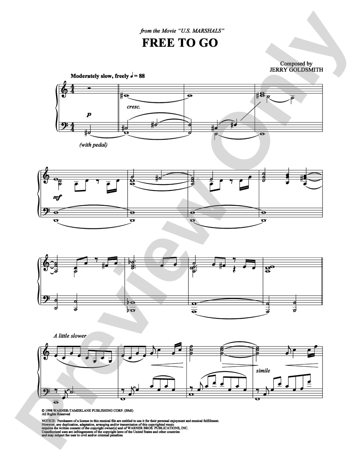 Free To Go: Piano Digital Sheet Music