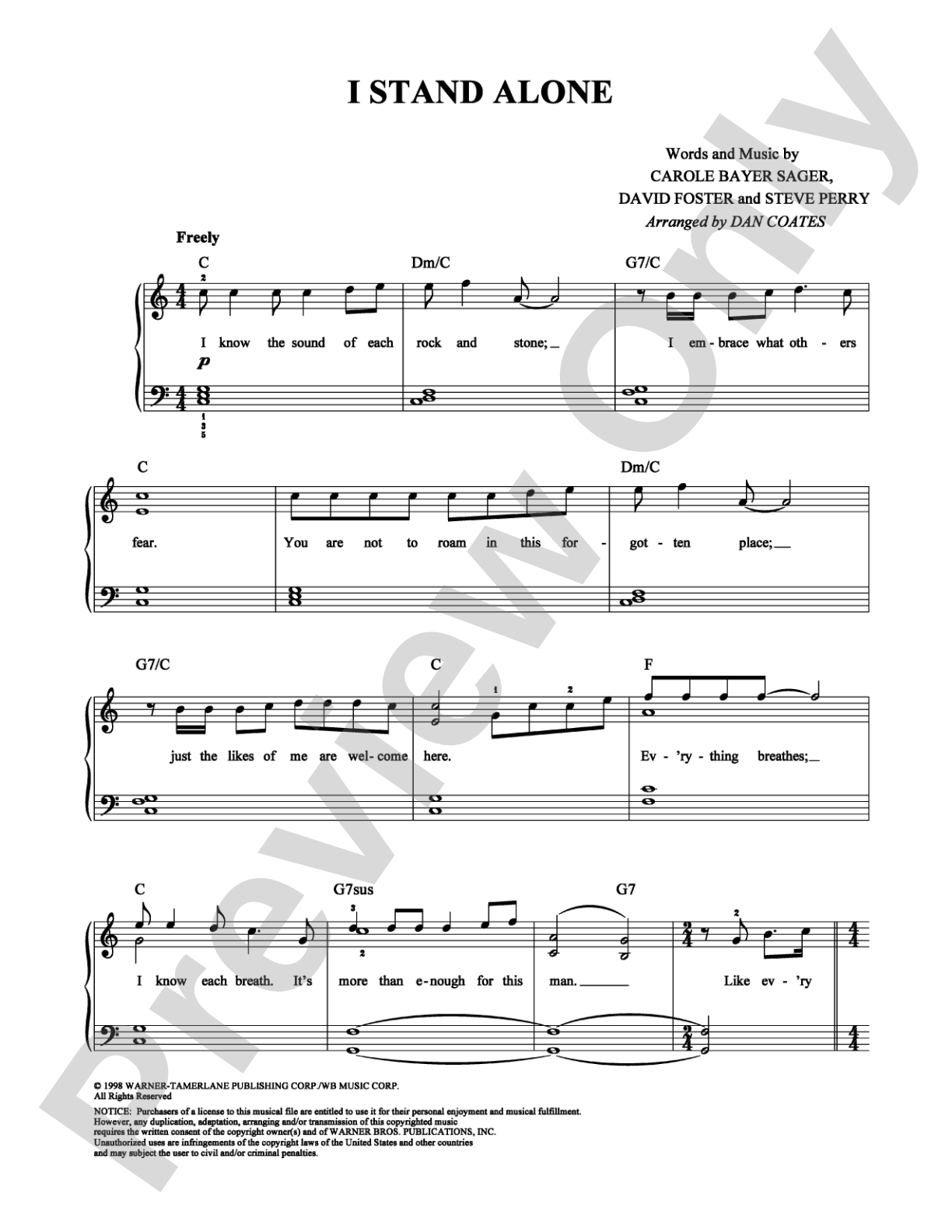 I Stand Alone: Easy Piano Digital Sheet Music