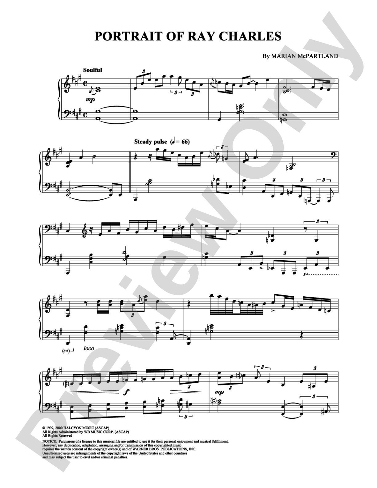 Portrait of Ray Charles: Piano Digital Sheet Music