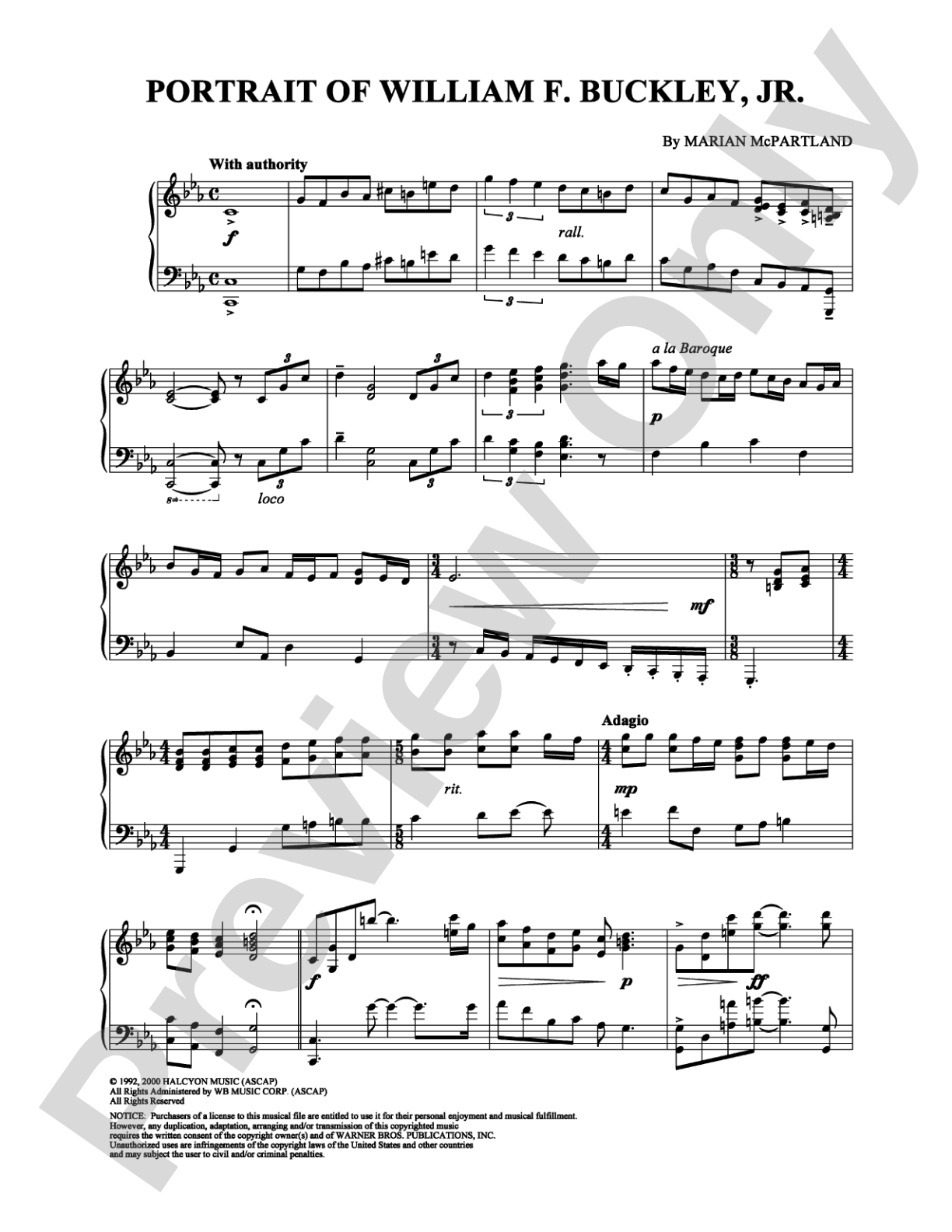 Portrait of William F. Buckley, Jr.: Piano Digital Sheet Music