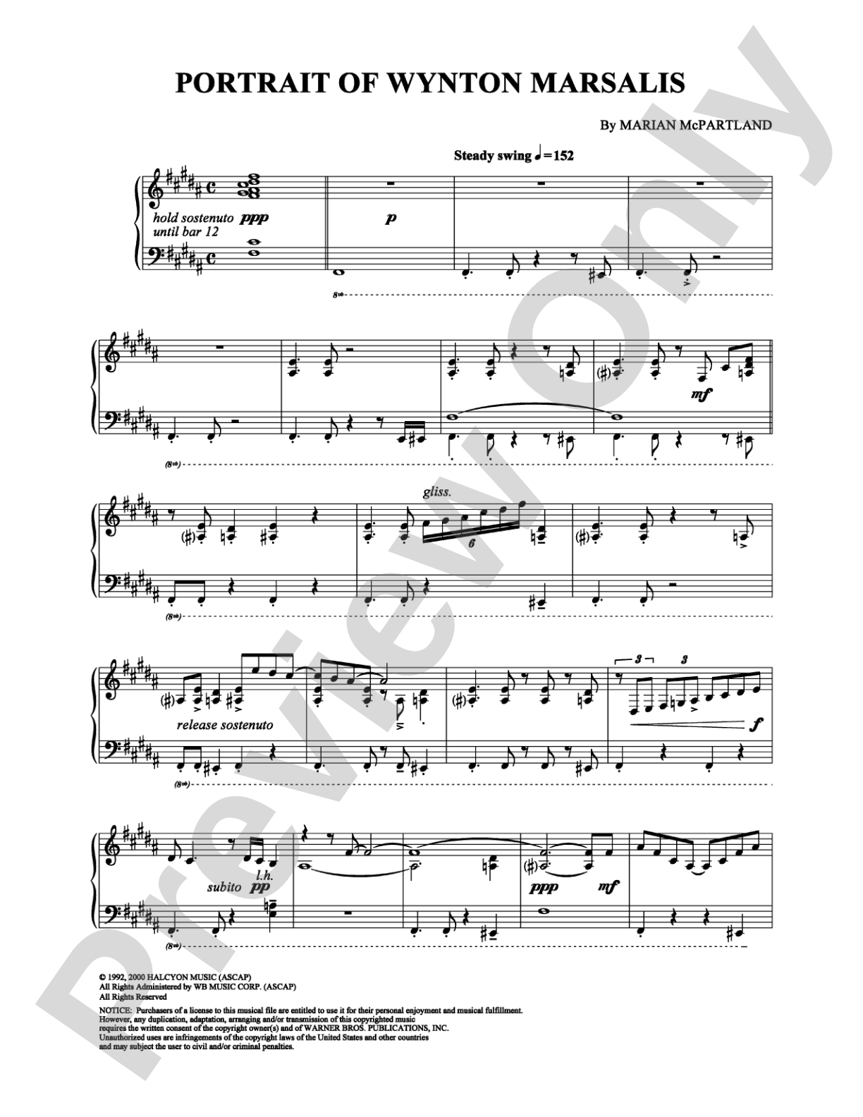 Portrait of Wynton Marsalis: Piano Digital Sheet Music