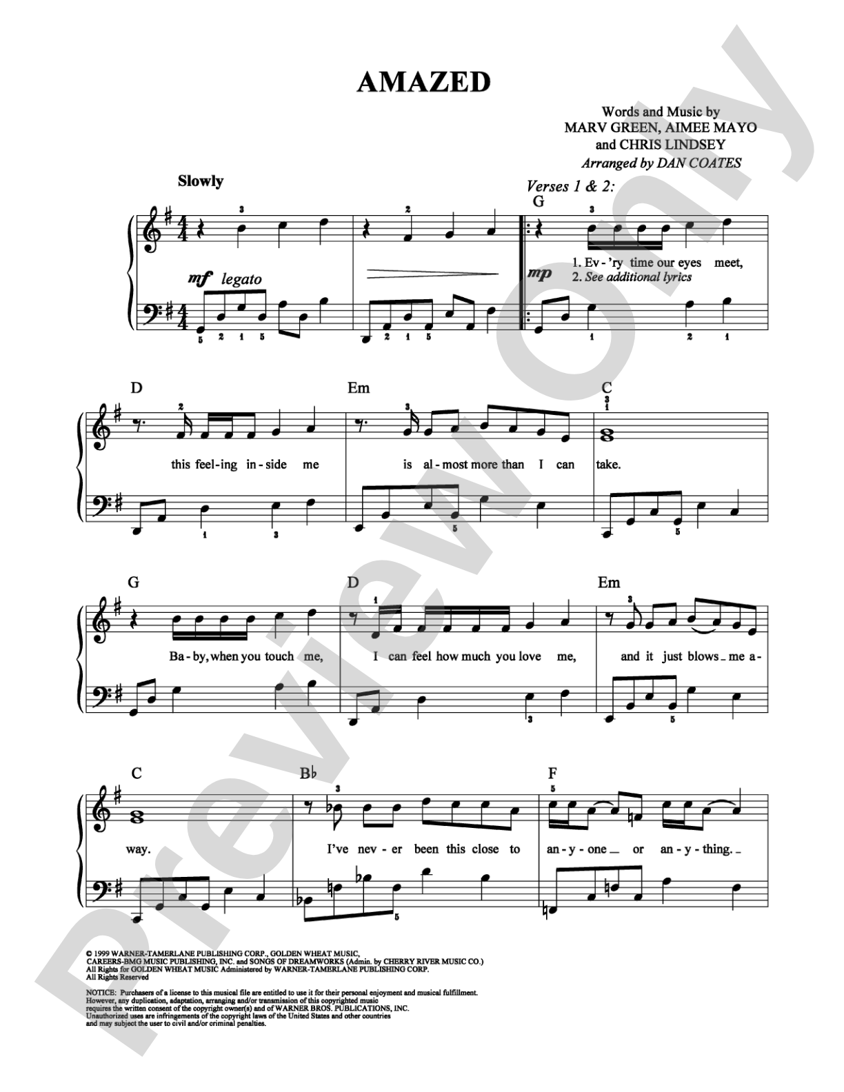 Amazed: Easy Piano Digital Sheet Music