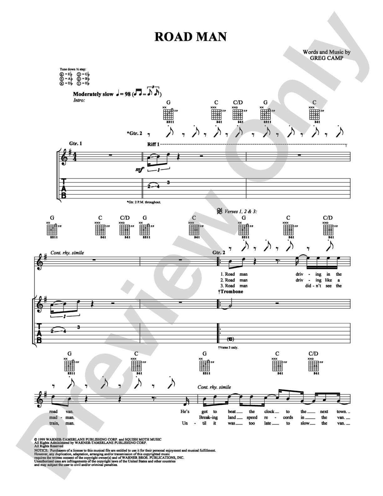 Road Man: Guitar TAB Digital Sheet Music