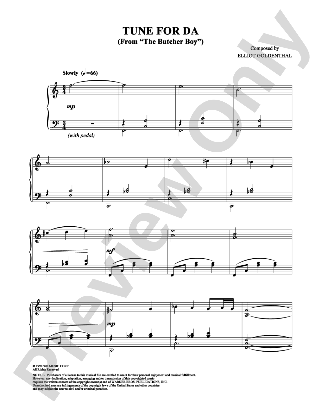 Tune For Da: Piano Digital Sheet Music