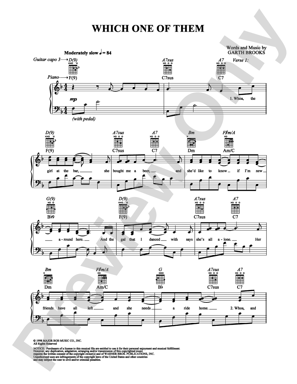 Which One of Them: Piano/Vocal/Chords Digital Sheet Music