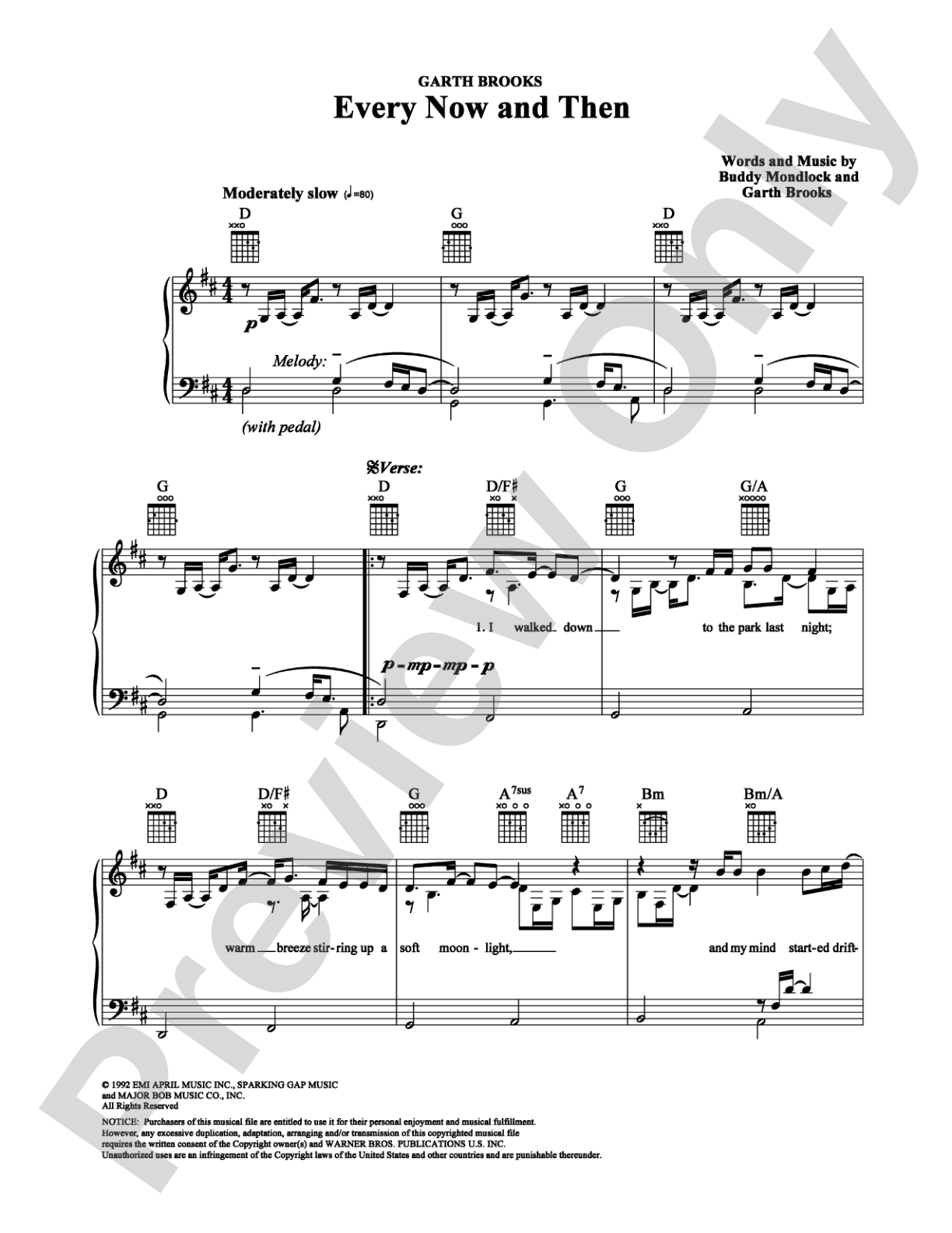 Every Now and Then: Piano/Vocal/Chords Digital Sheet Music