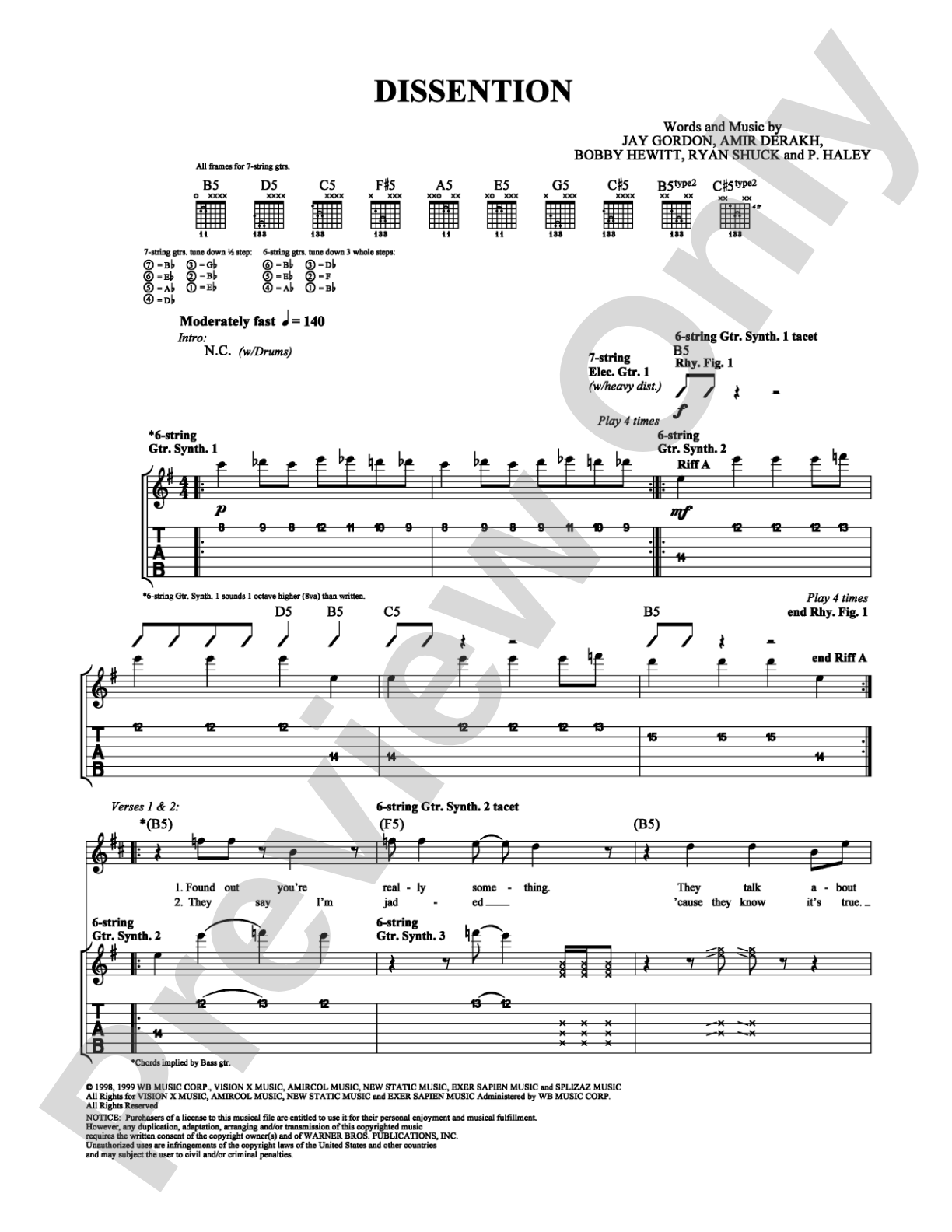 Dissention: Guitar TAB Digital Sheet Music
