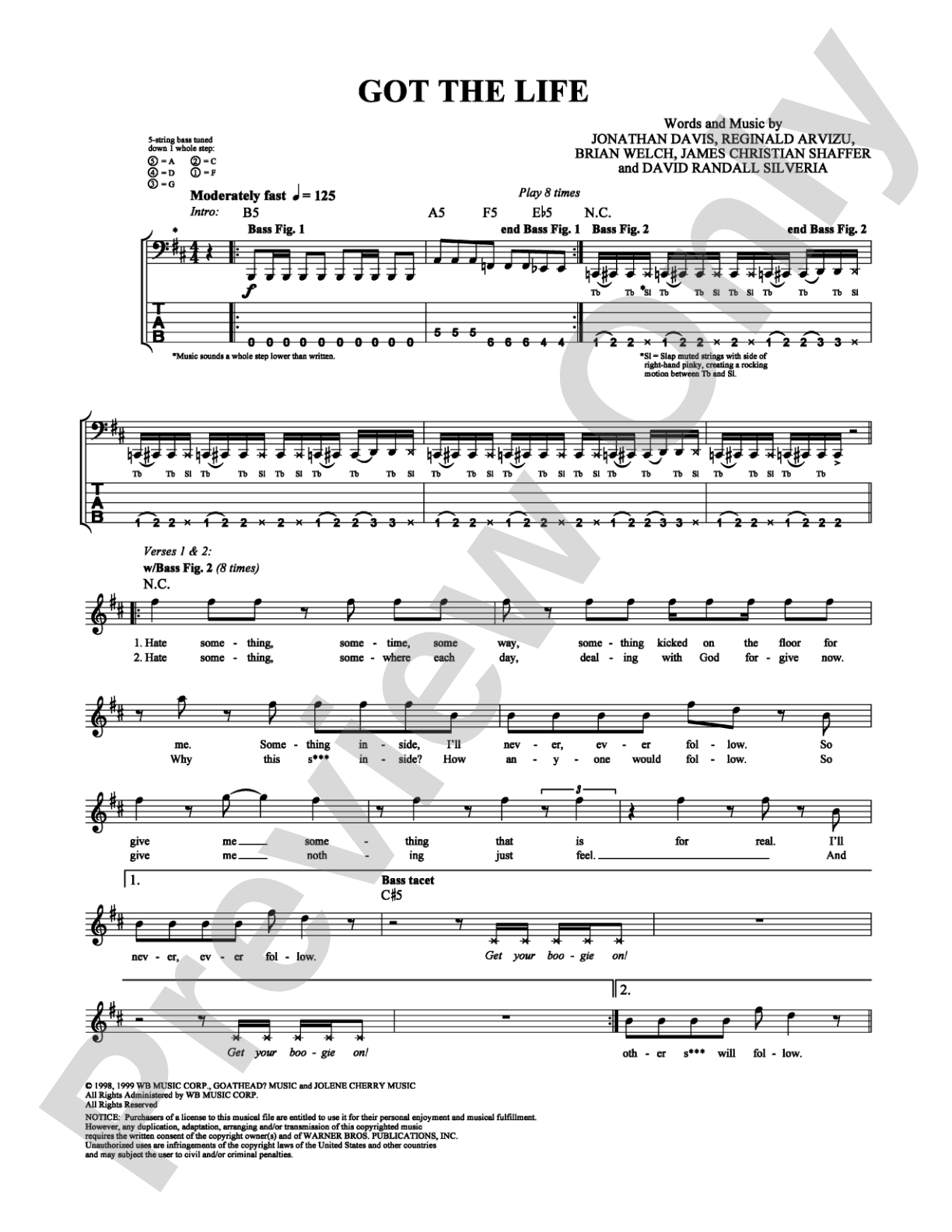 Got the Life: Bass TAB Digital Sheet Music
